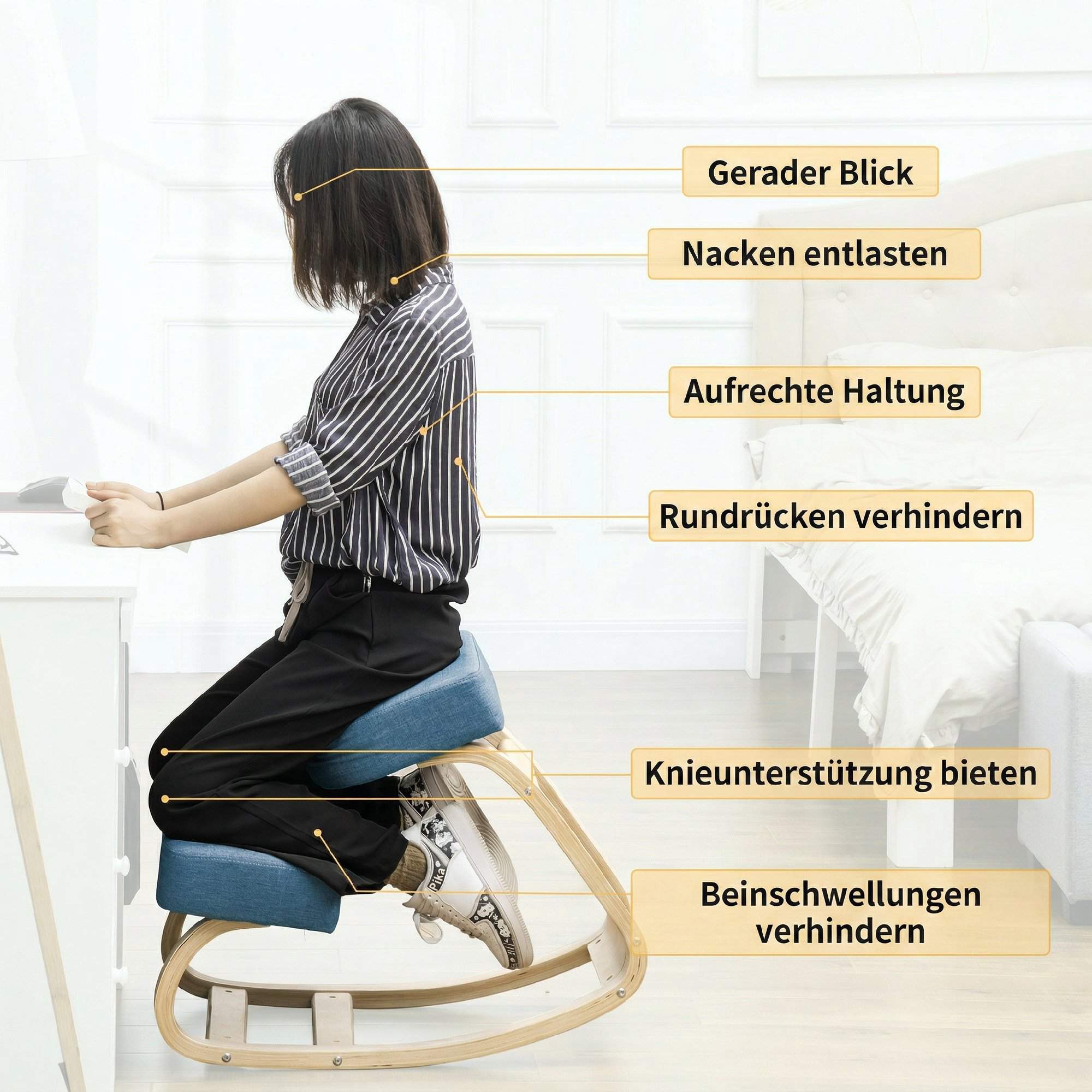 Ergonomisk knäböjstol, björkträ, 120 kg kapacitet, blå