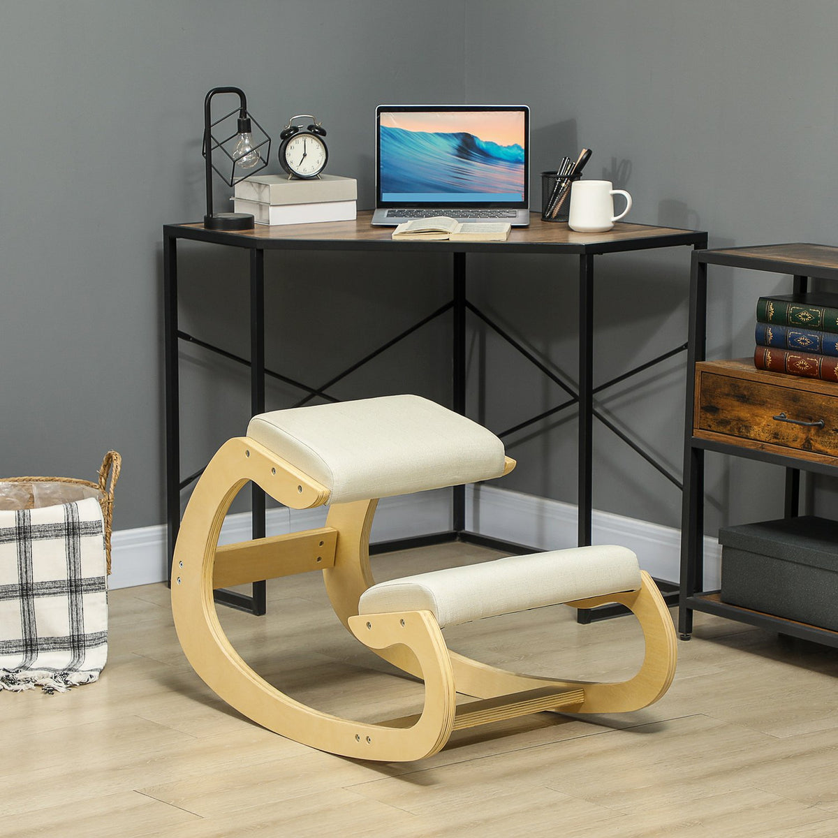 Ergonomisk knästol för hållning, gungdesign, kräm