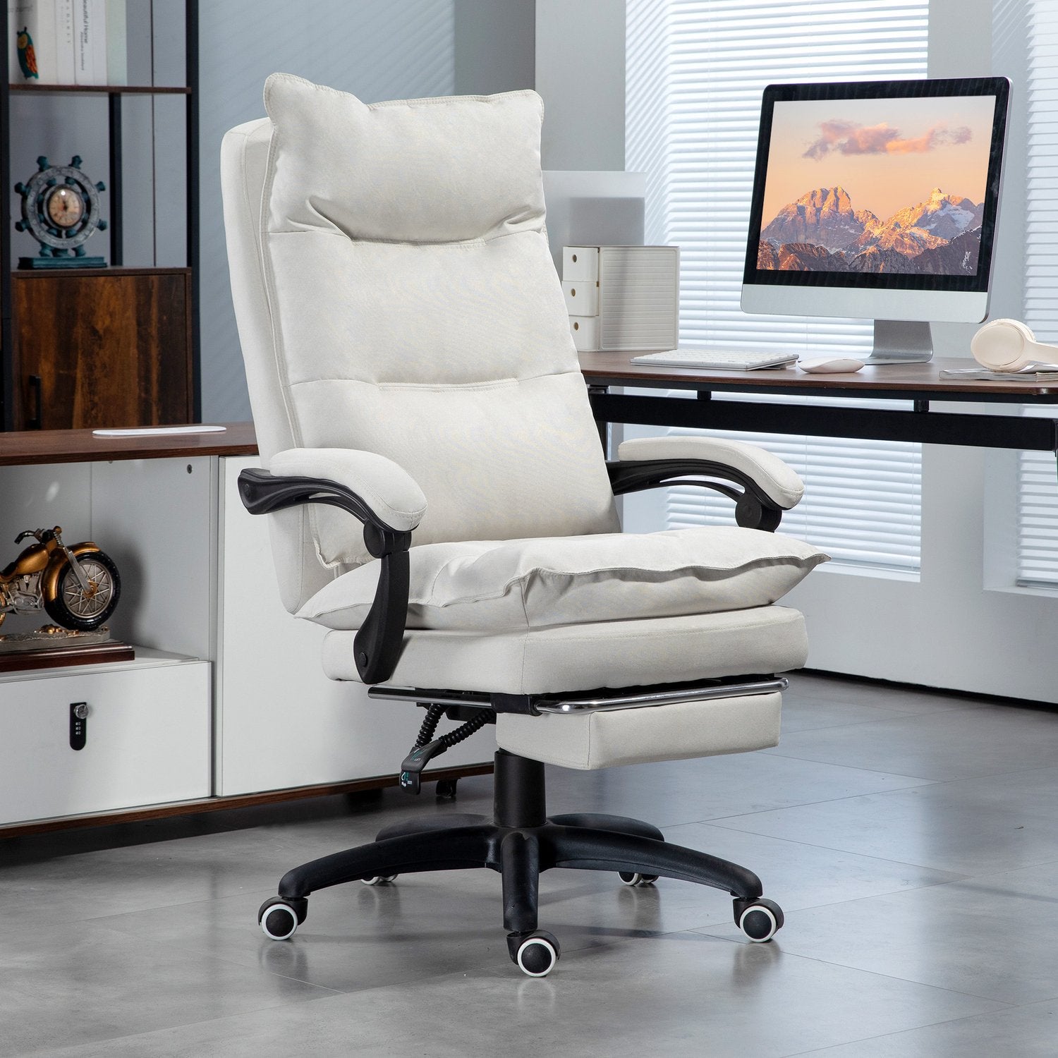 Ergonomisk kontorsstol, Massage & Recline, Creme White