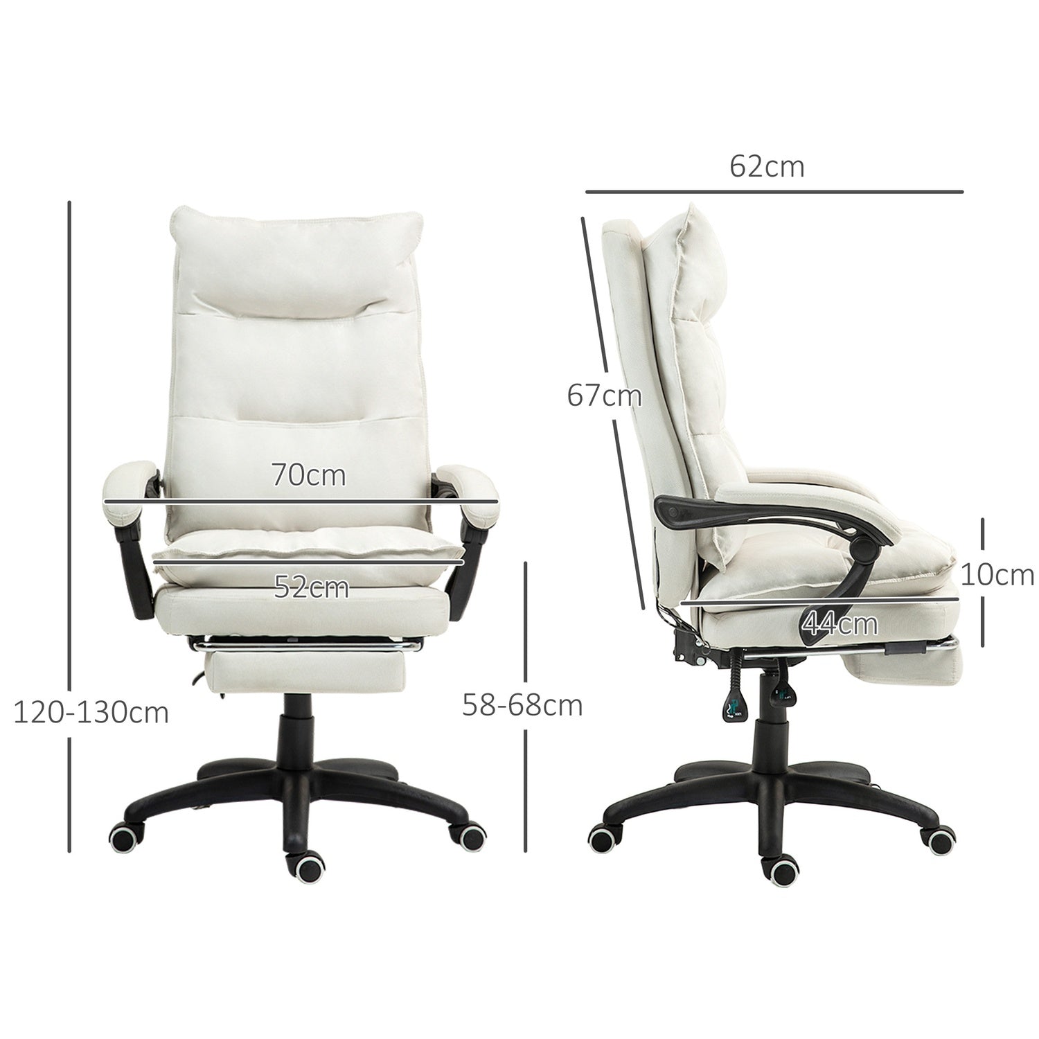 Ergonomisk kontorsstol, Massage & Recline, Creme White