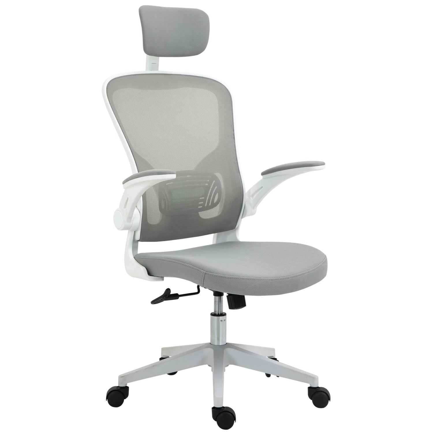 Ergonomisk kontorsstol, hög rygg med svankstöd, grå