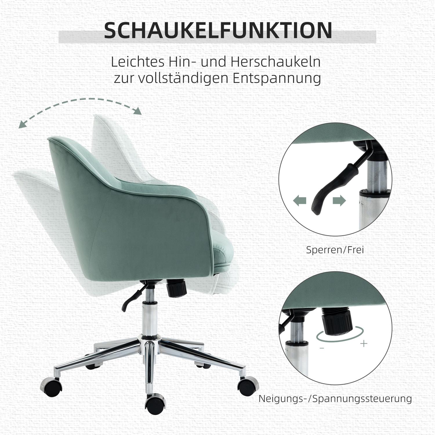 Ergonomisk kontorsstol, höjdjusterbar sammet, grön