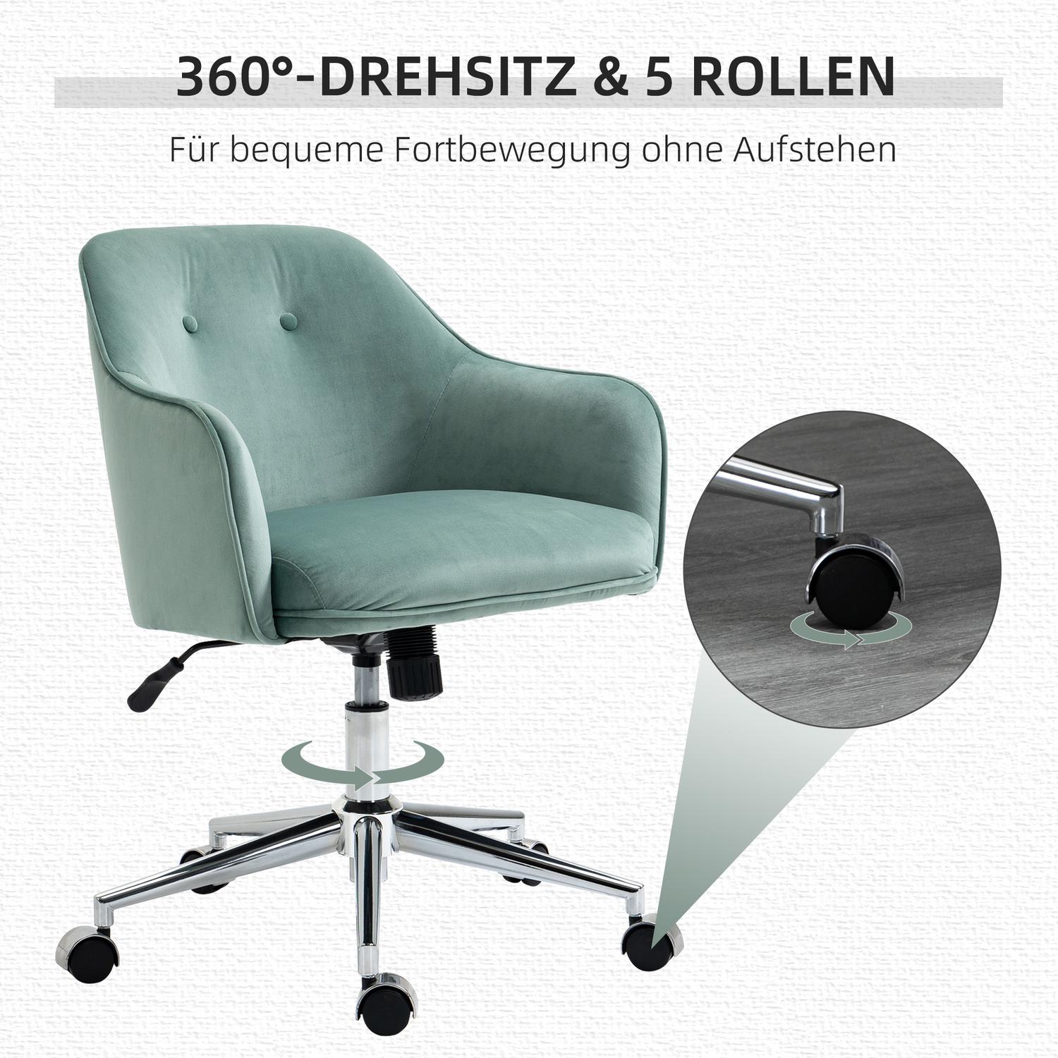 Ergonomisk kontorsstol, höjdjusterbar sammet, grön