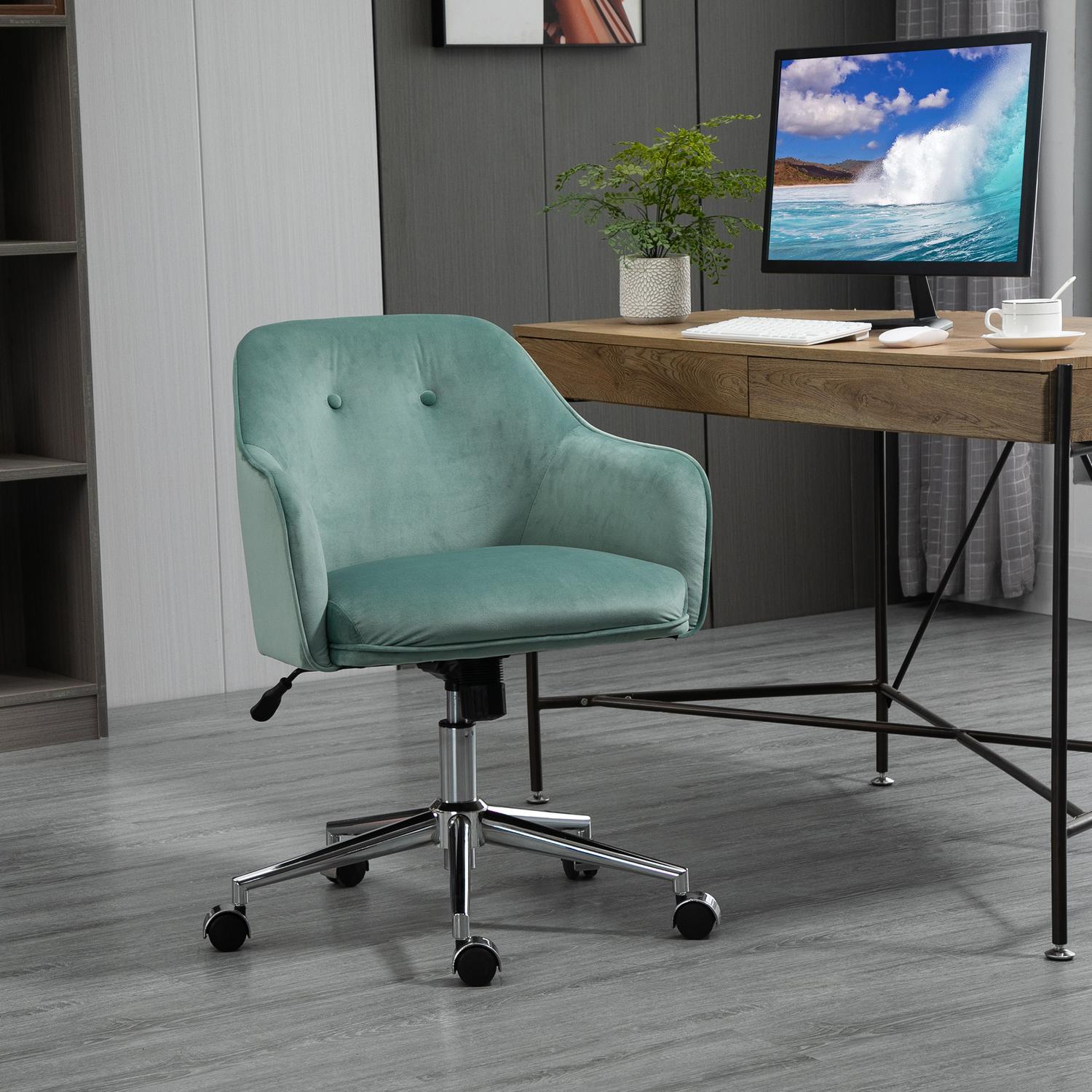 Ergonomisk kontorsstol, höjdjusterbar sammet, grön
