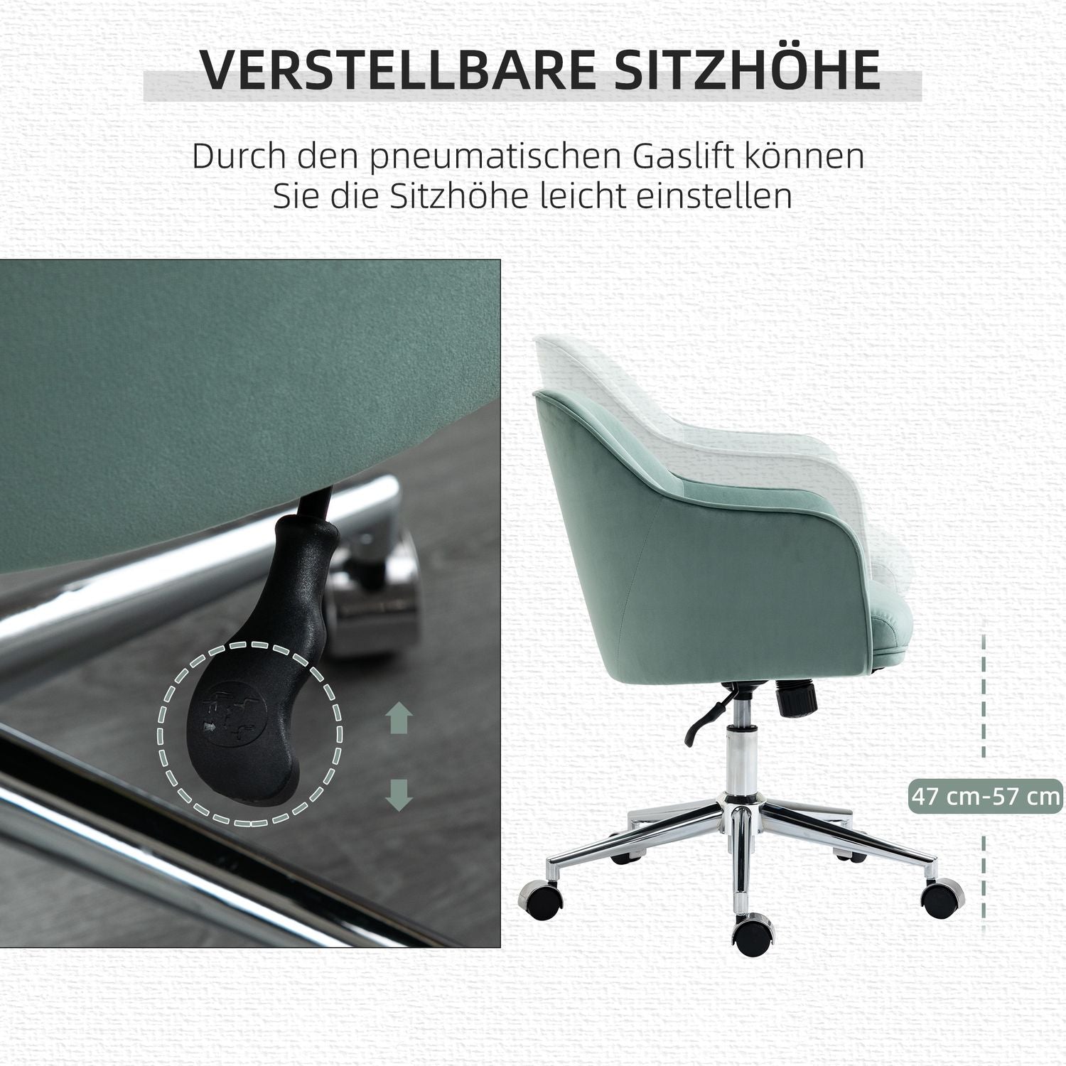 Ergonomisk kontorsstol, höjdjusterbar sammet, grön
