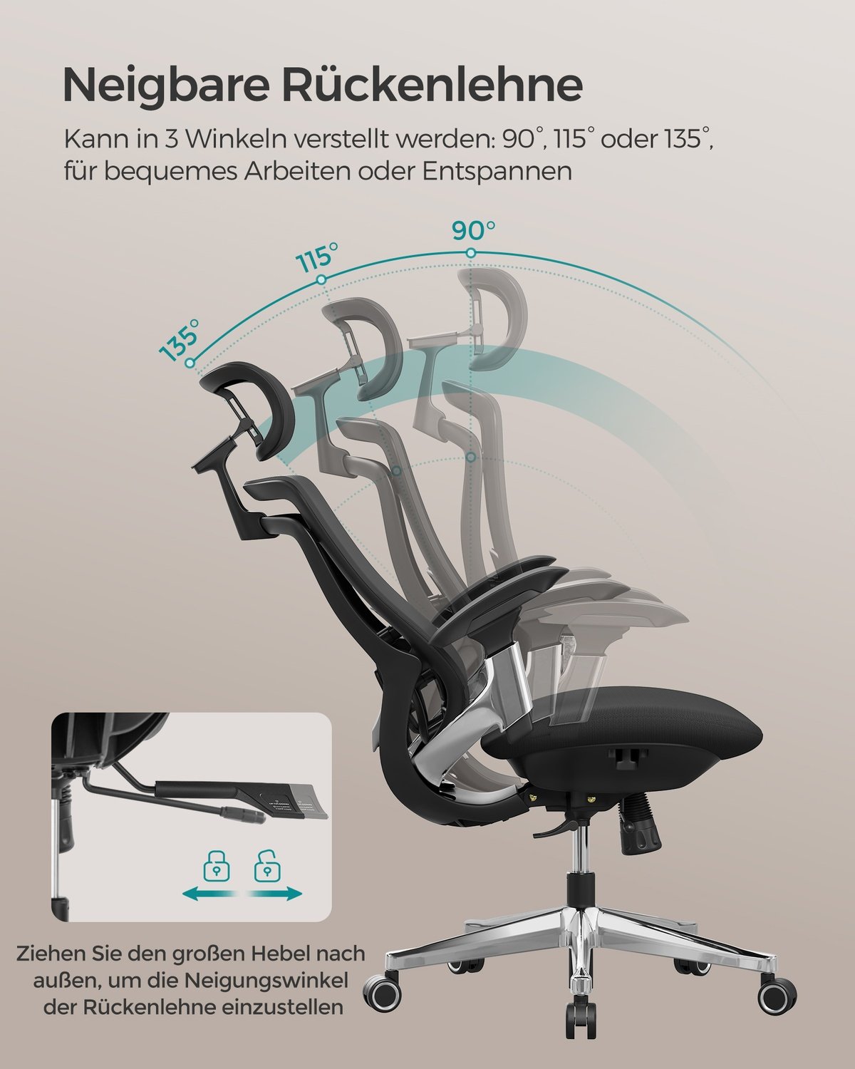 Ergonomisk kontorsstol i mesh med justerbart svankstöd