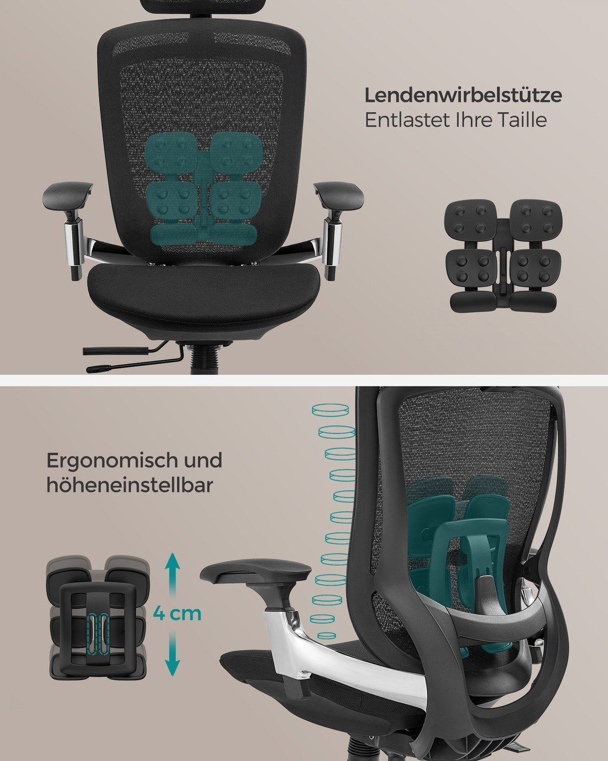 Ergonomisk kontorsstol i mesh med justerbart svankstöd