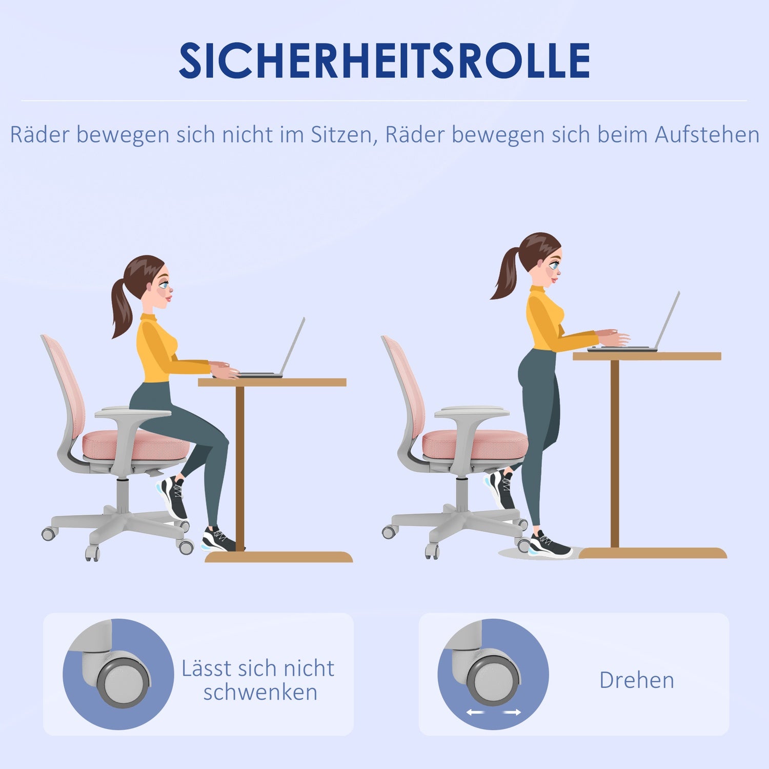 Ergonomisk kontorsstol, justerbar höjd, rosa, 360° vridbar