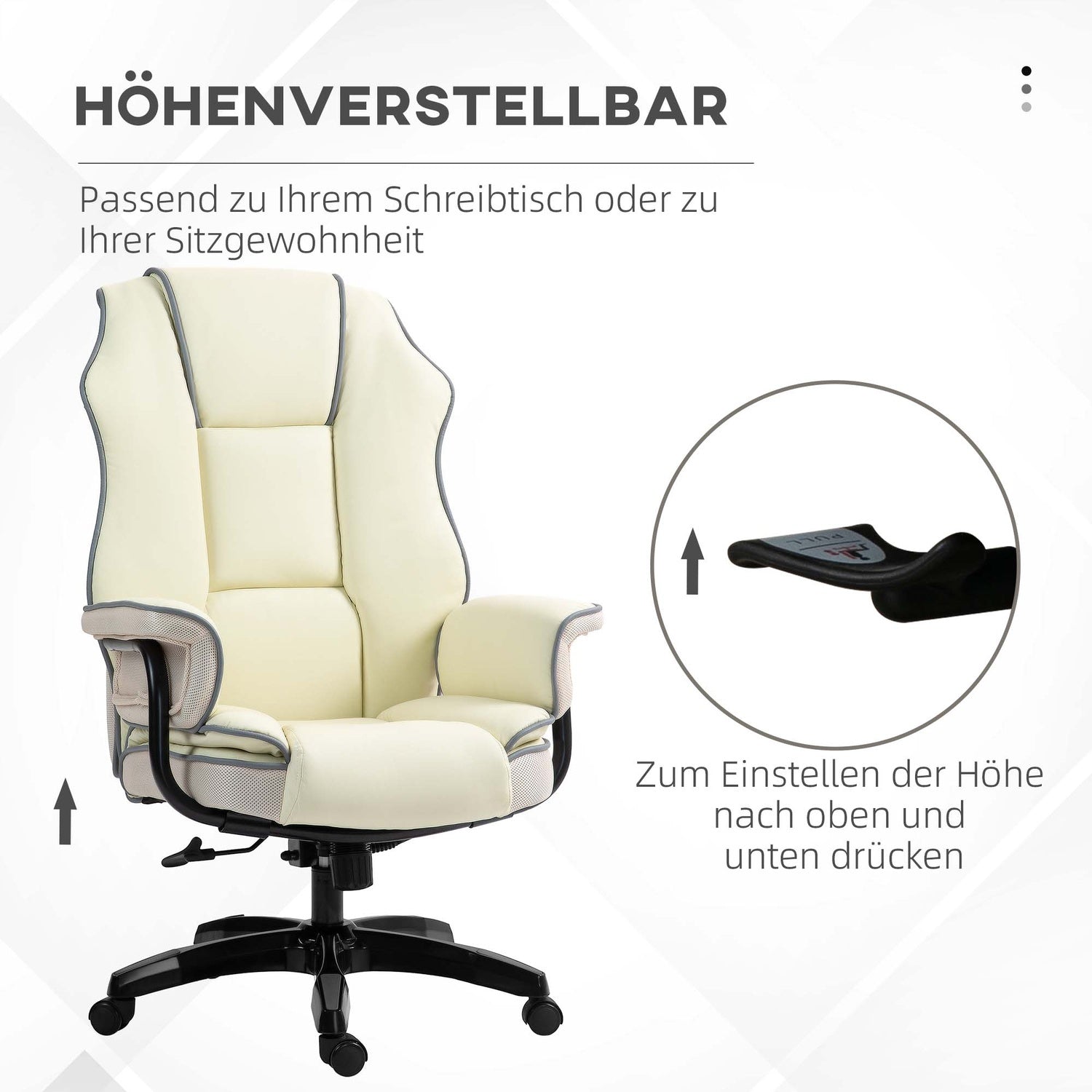 Ergonomisk kontorsstol, justerbar lutning, kräm