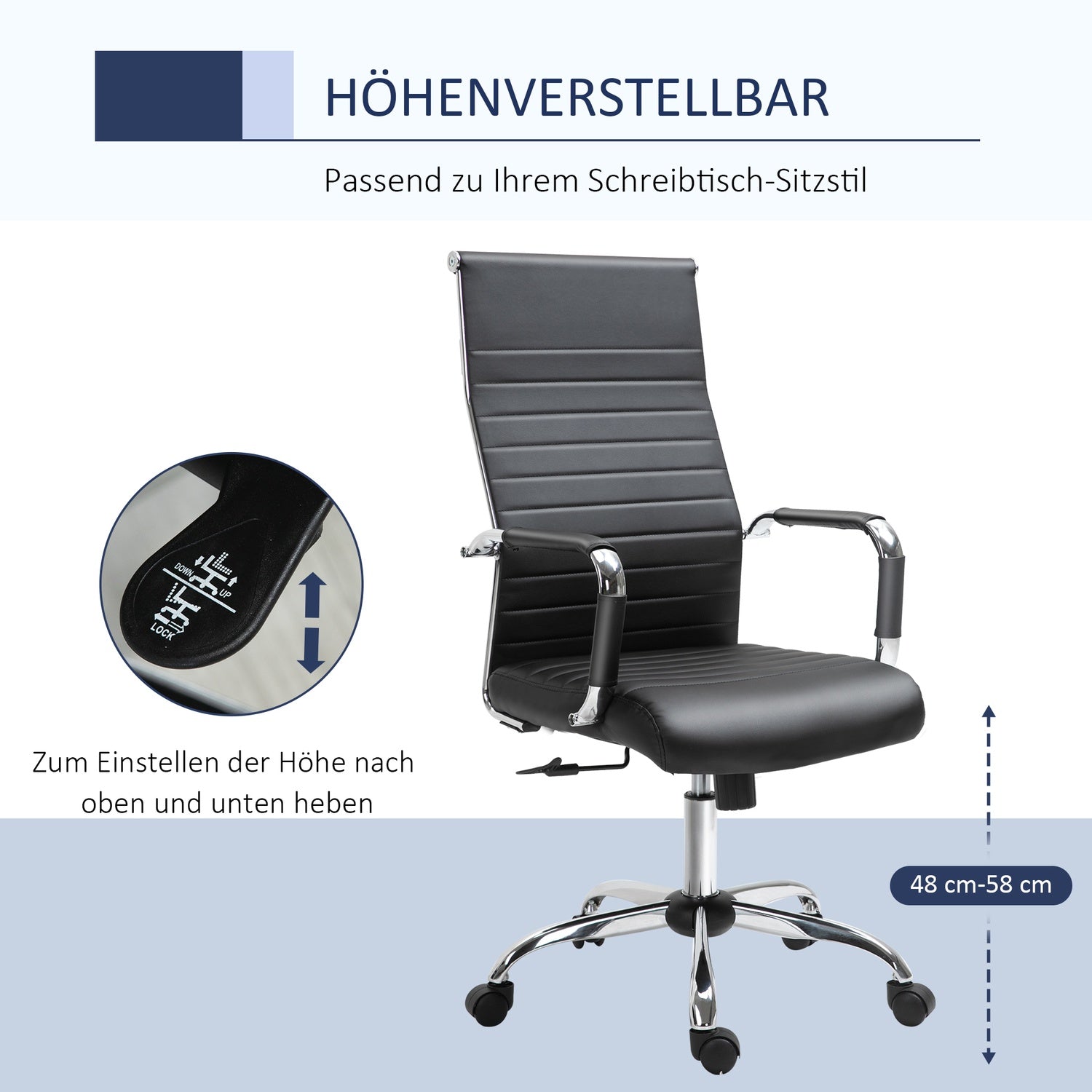Ergonomisk kontorsstol, justerbart konstläder, svart