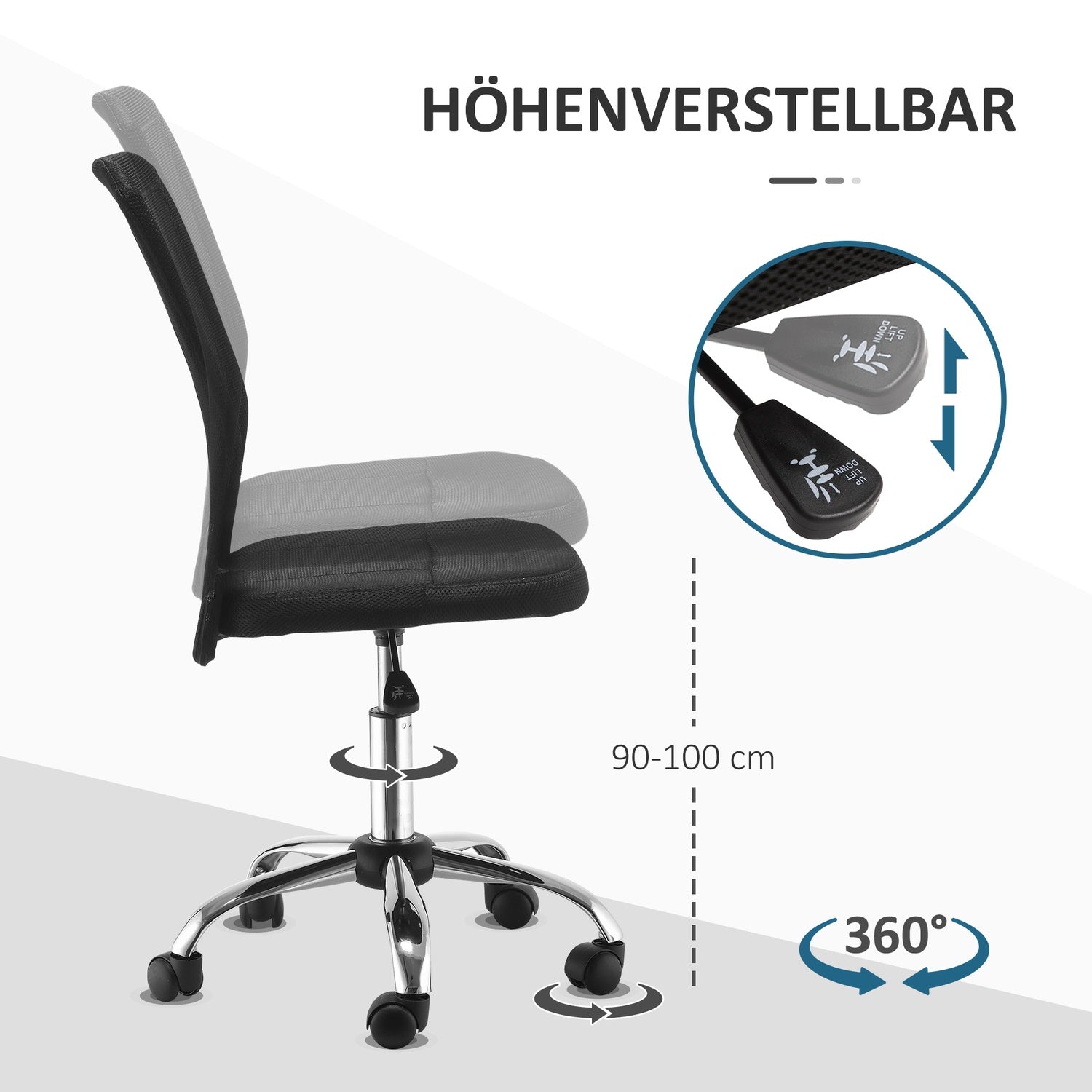 Ergonomisk kontorsstol, justerbar, ventilerande rygg, svart