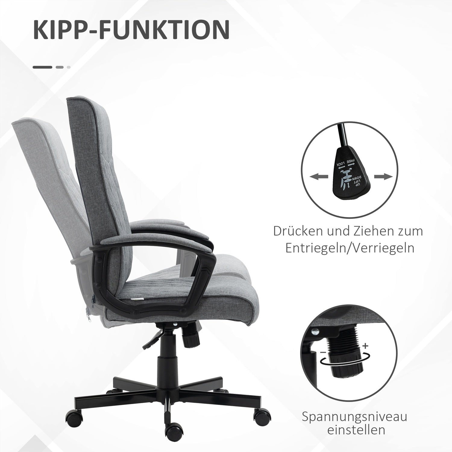 Ergonomisk kontorsstol, justerbar vridbar, mörkgrå