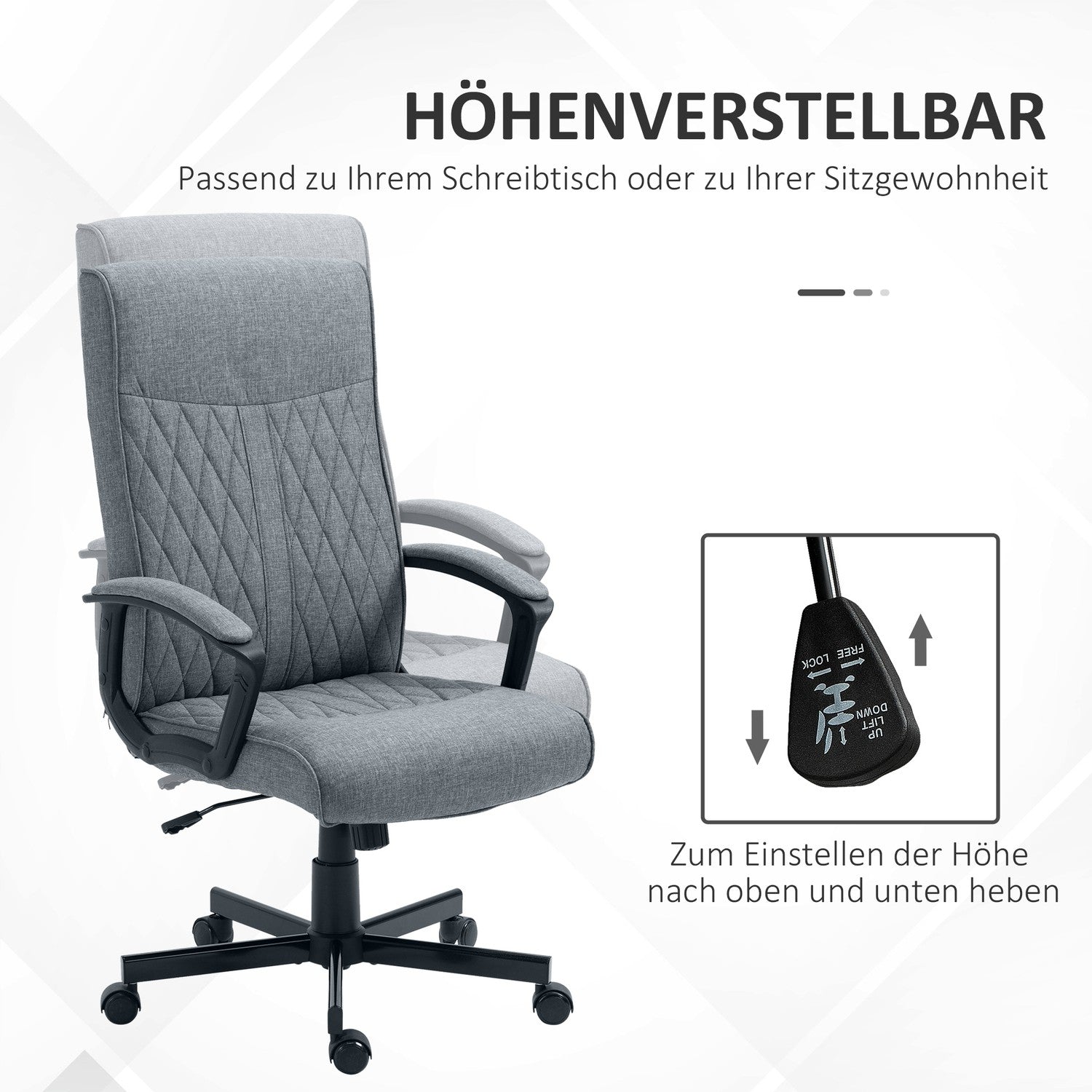Ergonomisk kontorsstol, justerbar vridbar, mörkgrå