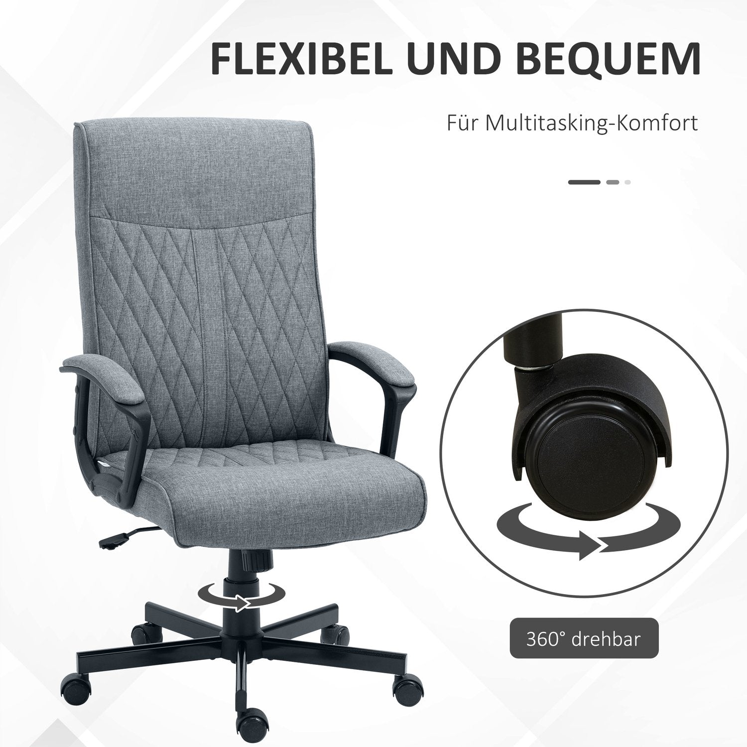 Ergonomisk kontorsstol, justerbar vridbar, mörkgrå