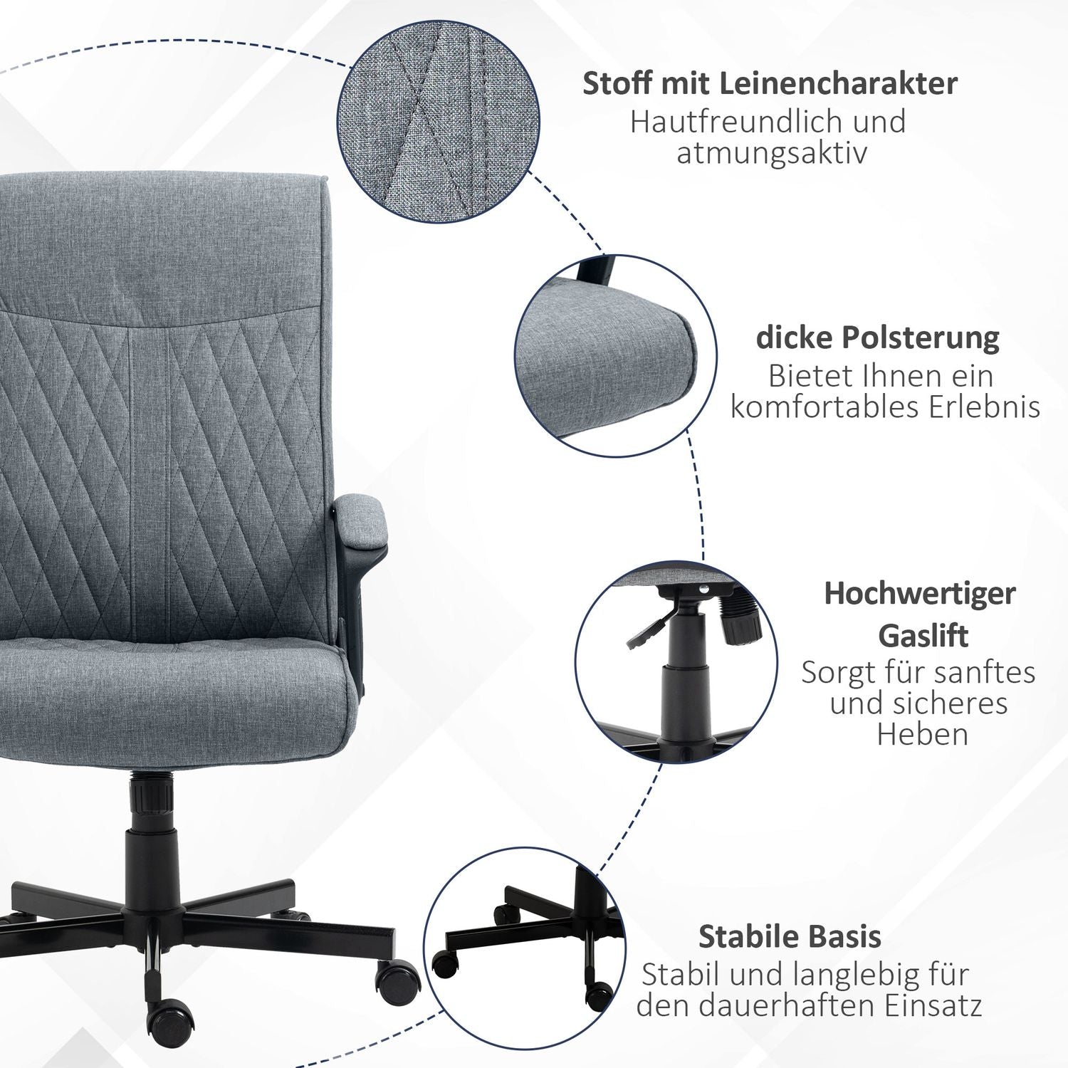 Ergonomisk kontorsstol, justerbar vridbar, mörkgrå