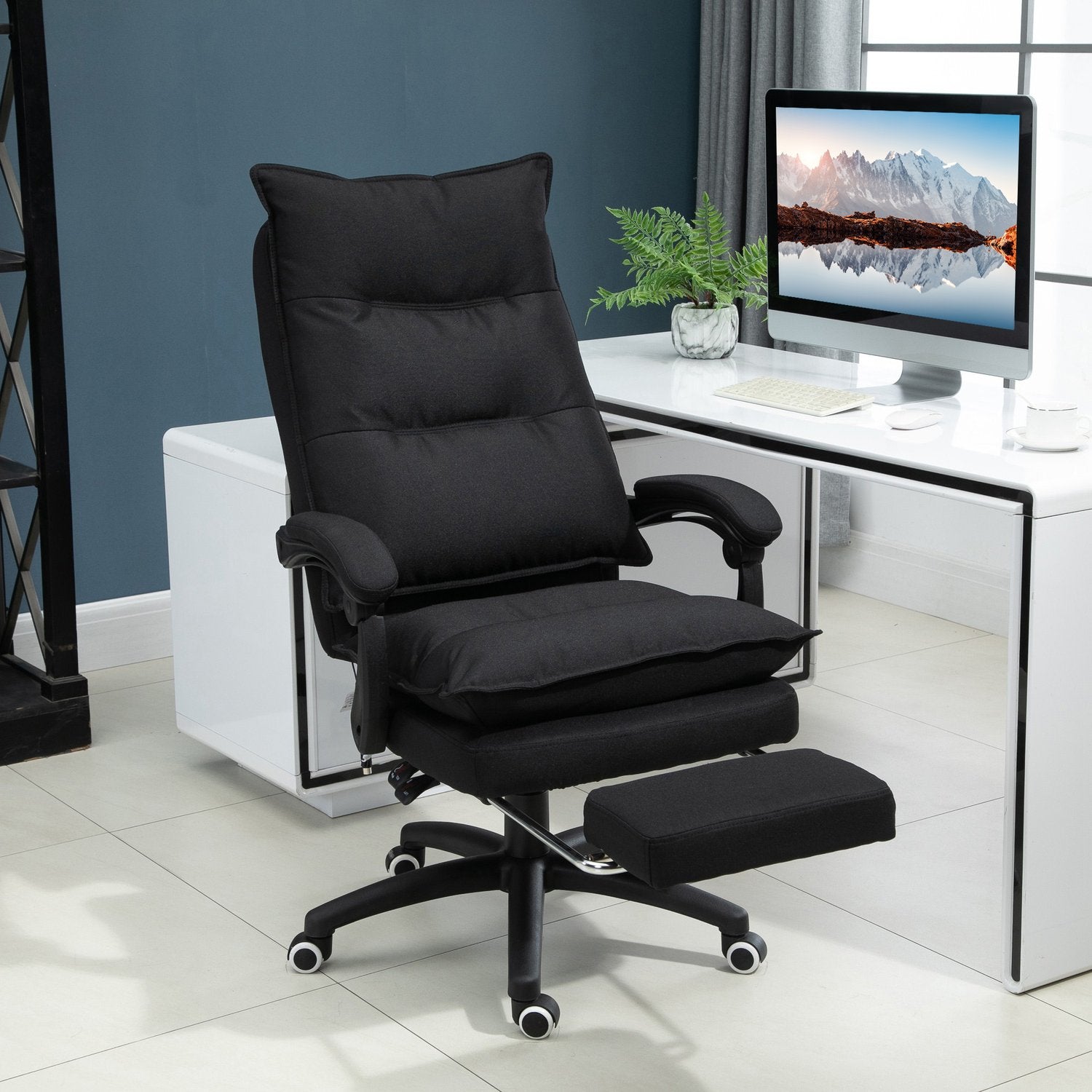 Ergonomisk kontorsstol, massage & recline med fotstöd, svart