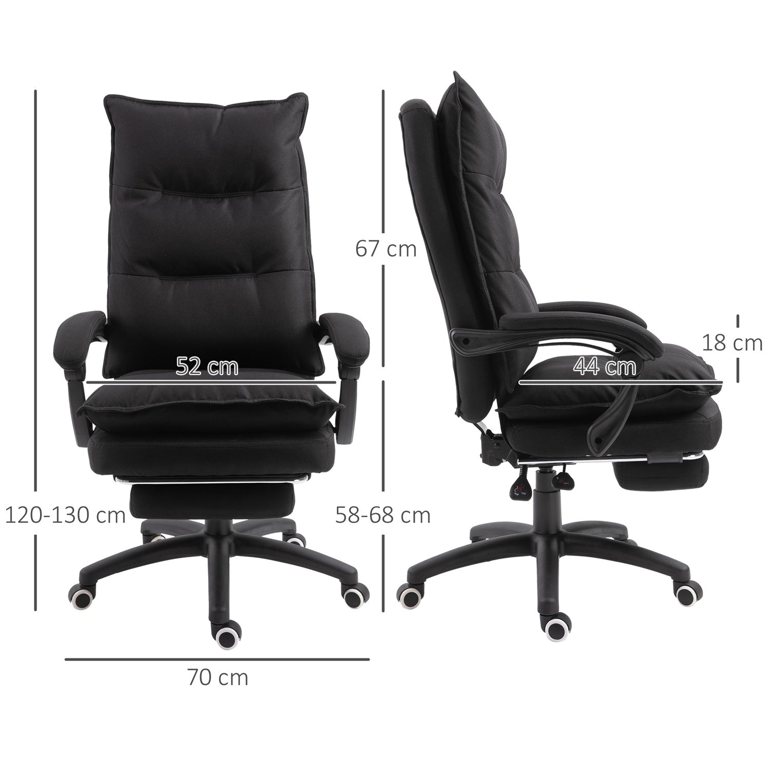 Ergonomisk kontorsstol, massage & recline med fotstöd, svart