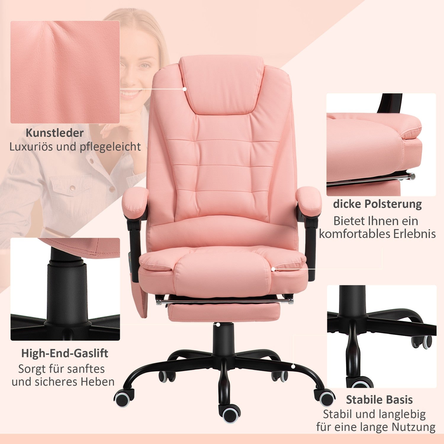 Ergonomisk kontorsstol, massage & vila, 120 kg kapacitet