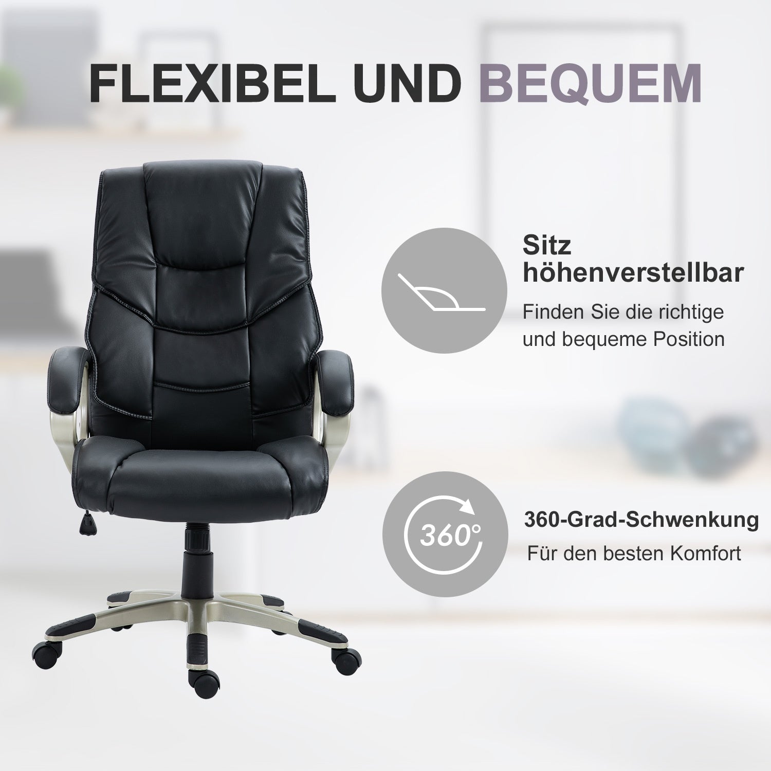 Ergonomisk kontorsstol med högt ryggstöd, vippfunktion