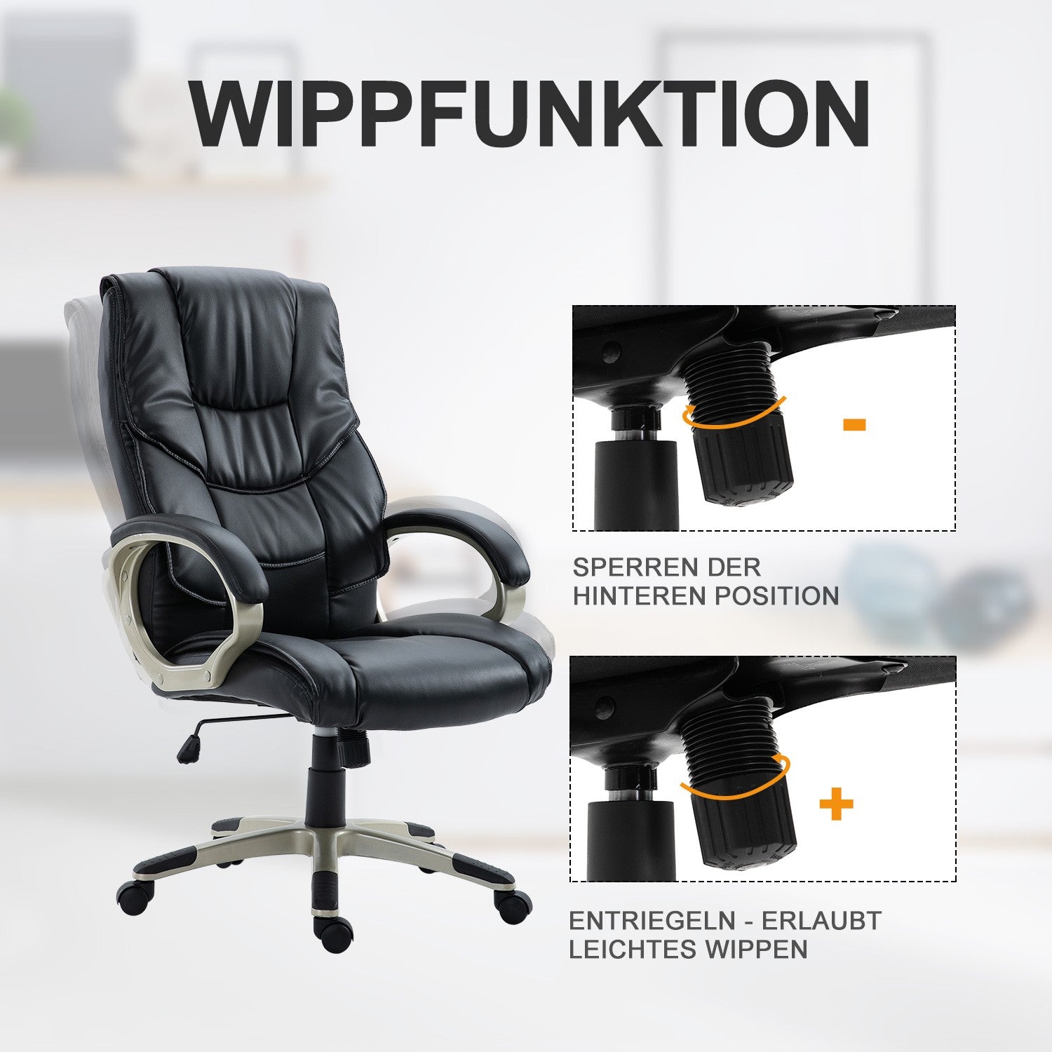 Ergonomisk kontorsstol med högt ryggstöd, vippfunktion
