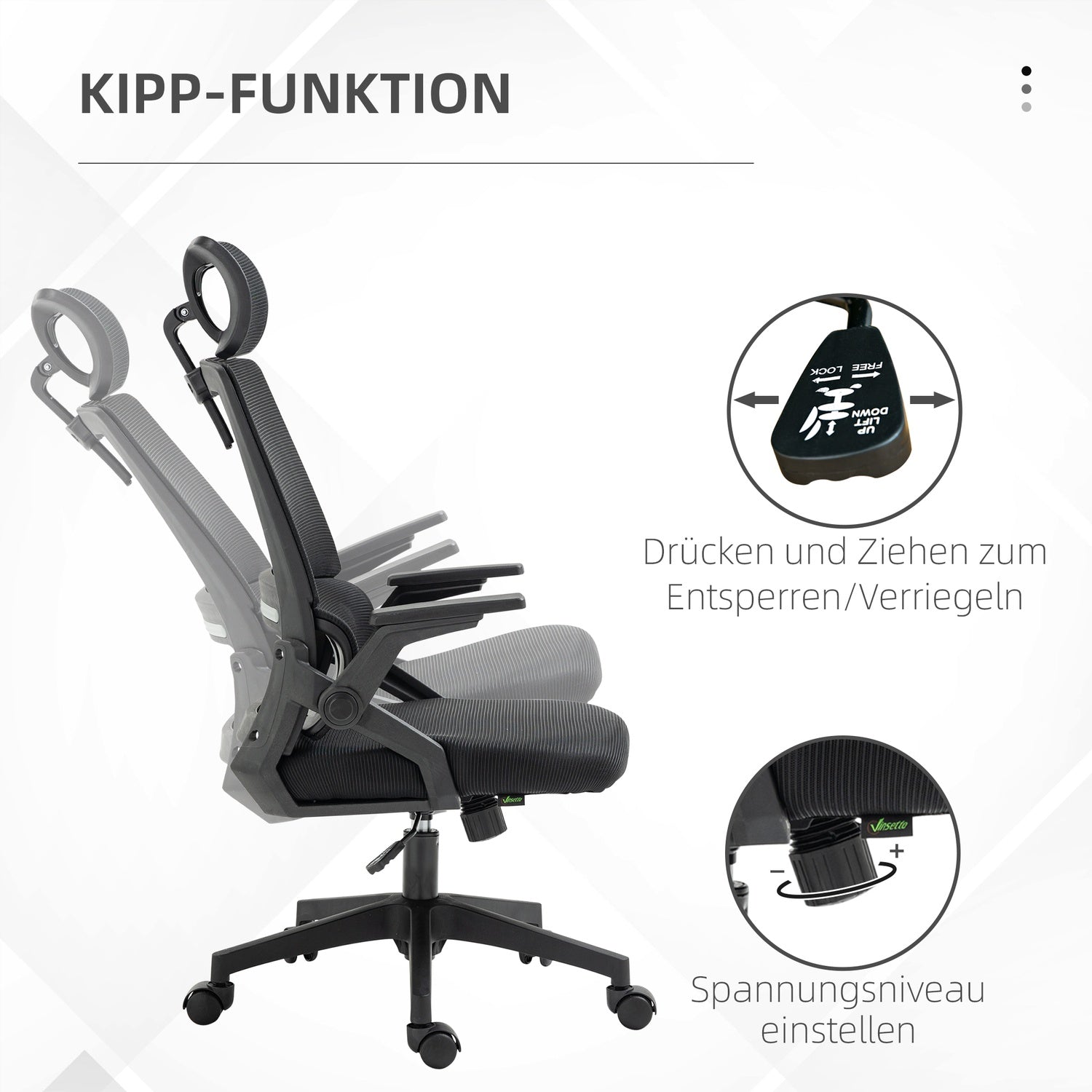 Ergonomisk kontorsstol med justerbart nackstöd och armstöd