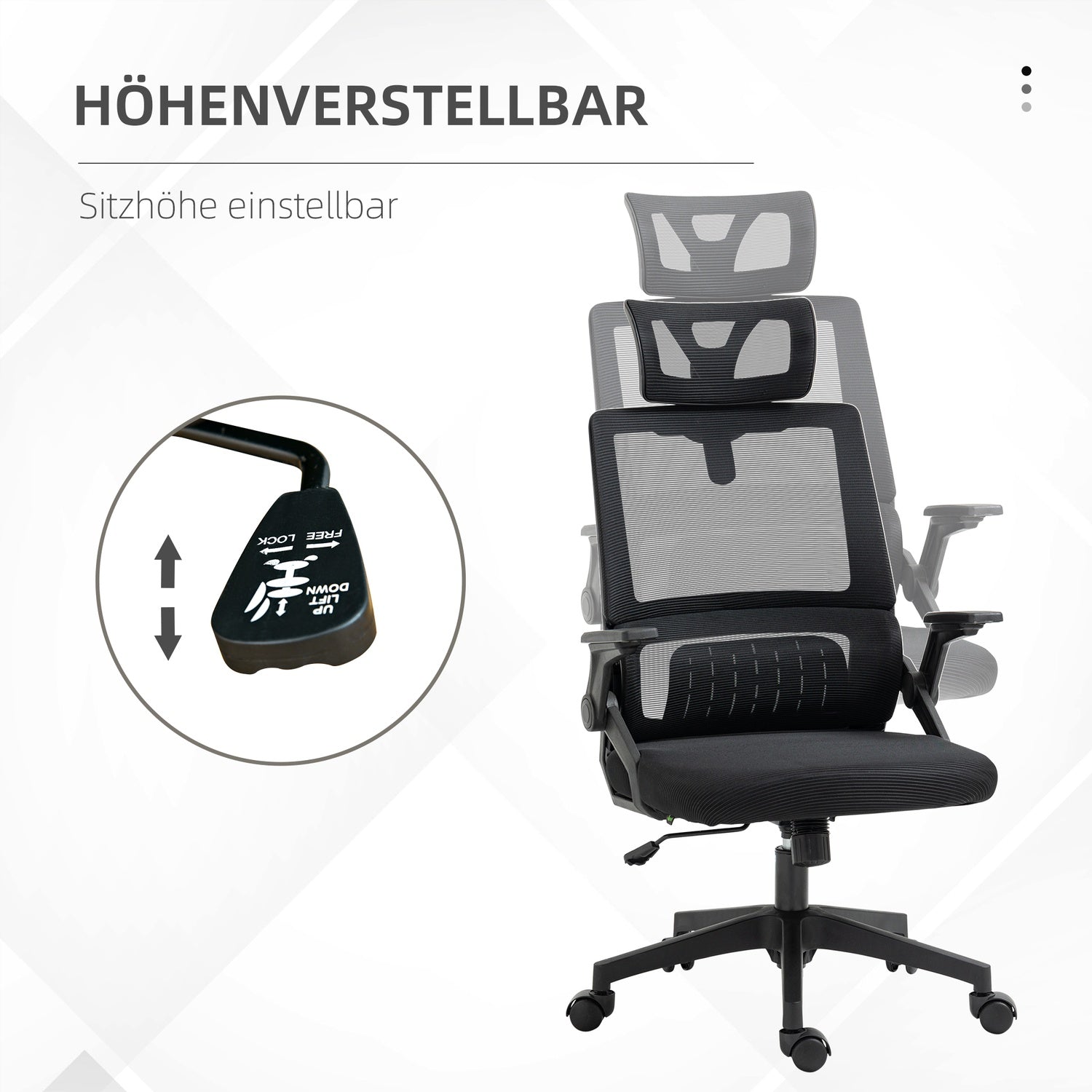 Ergonomisk kontorsstol med justerbart nackstöd och armstöd