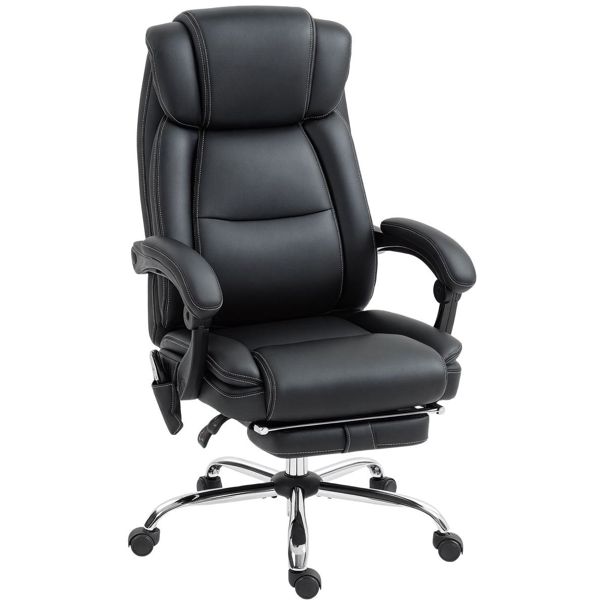 Ergonomická kancelářská židle s masáží, podnožkou, černá kůže