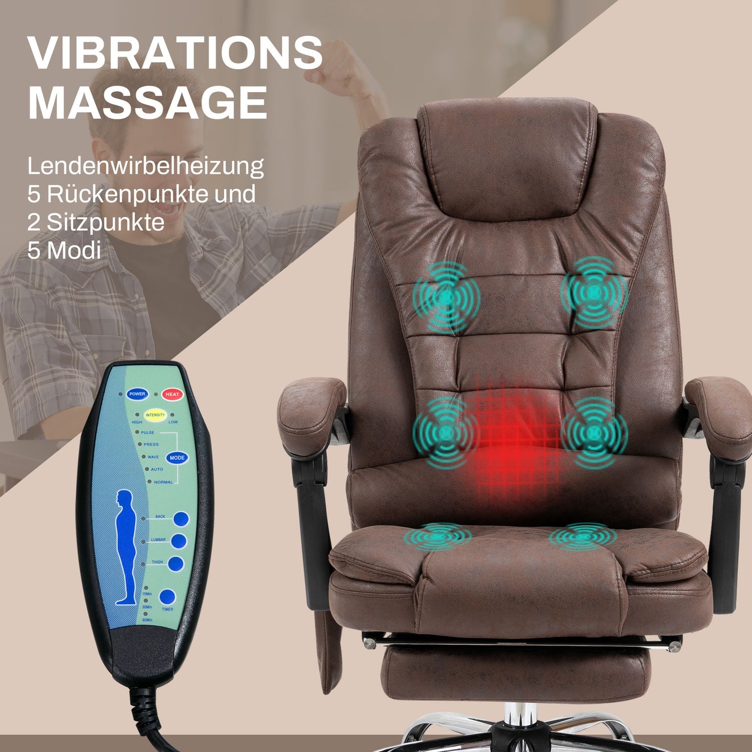 Ergonomisk kontorsstol med massage, lutning och värme