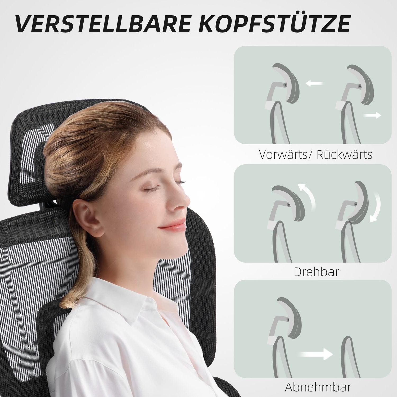 Ergonomisk kontorsstol med nackstöd, svankstöd, vridbar