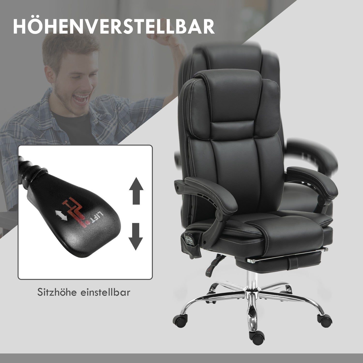Ergonomisk kontorsstol med vibrationsmassage & värme