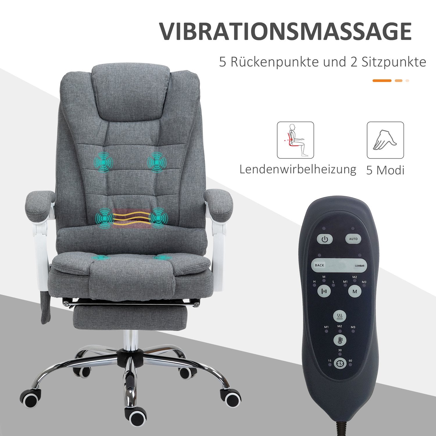 Ergonomisk kontorsstol med värme, massage och fotstöd