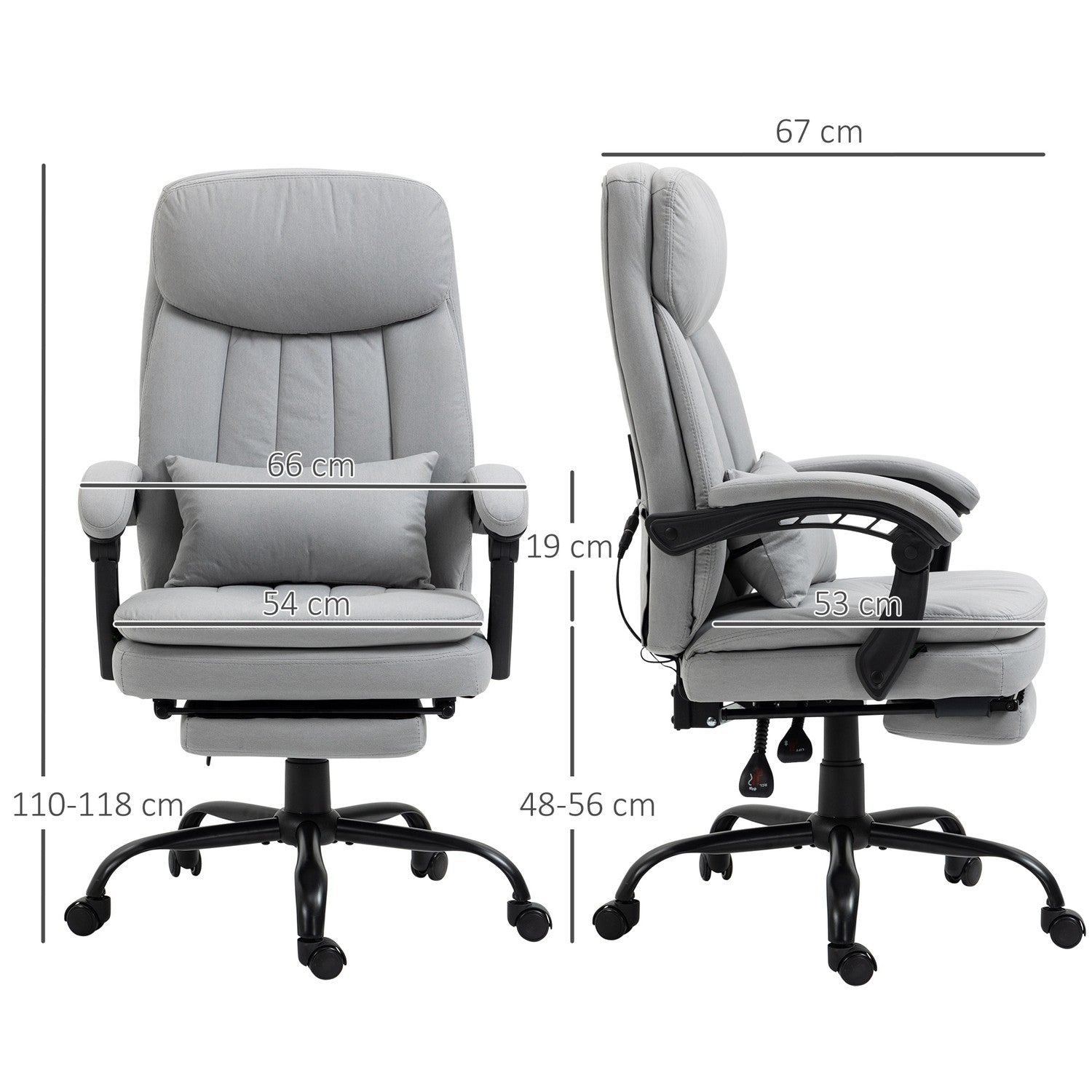 Ergonomisk liggande kontorsstol, grå – massagefunktion