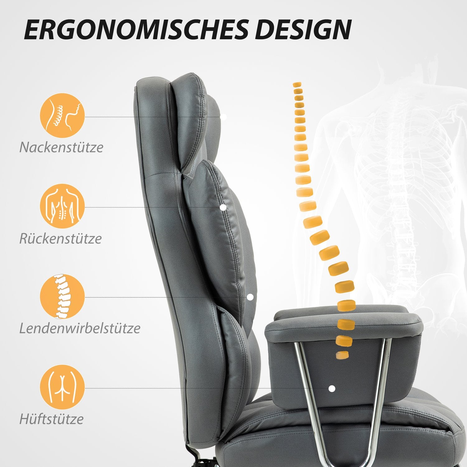 Ergonomisk liggande kontorsstol med fotstöd, mörkgrå