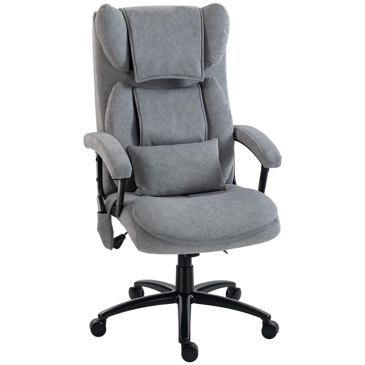 Ergonomické masážní křeslo s vysokým opěradlem, šedý samet