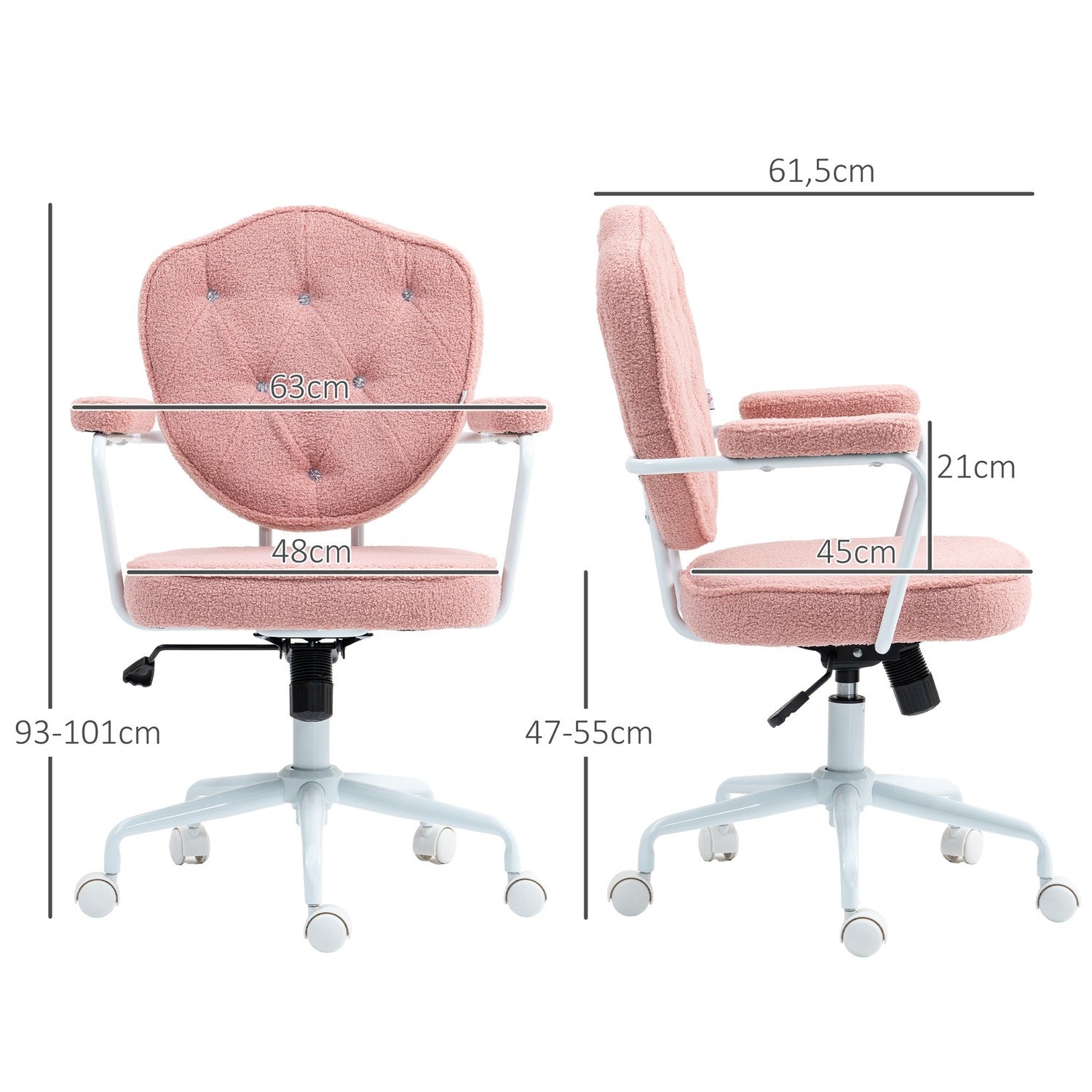 Ergonomisk rosa kontorsstol, Teddy Fleece, höjdjusterbar
