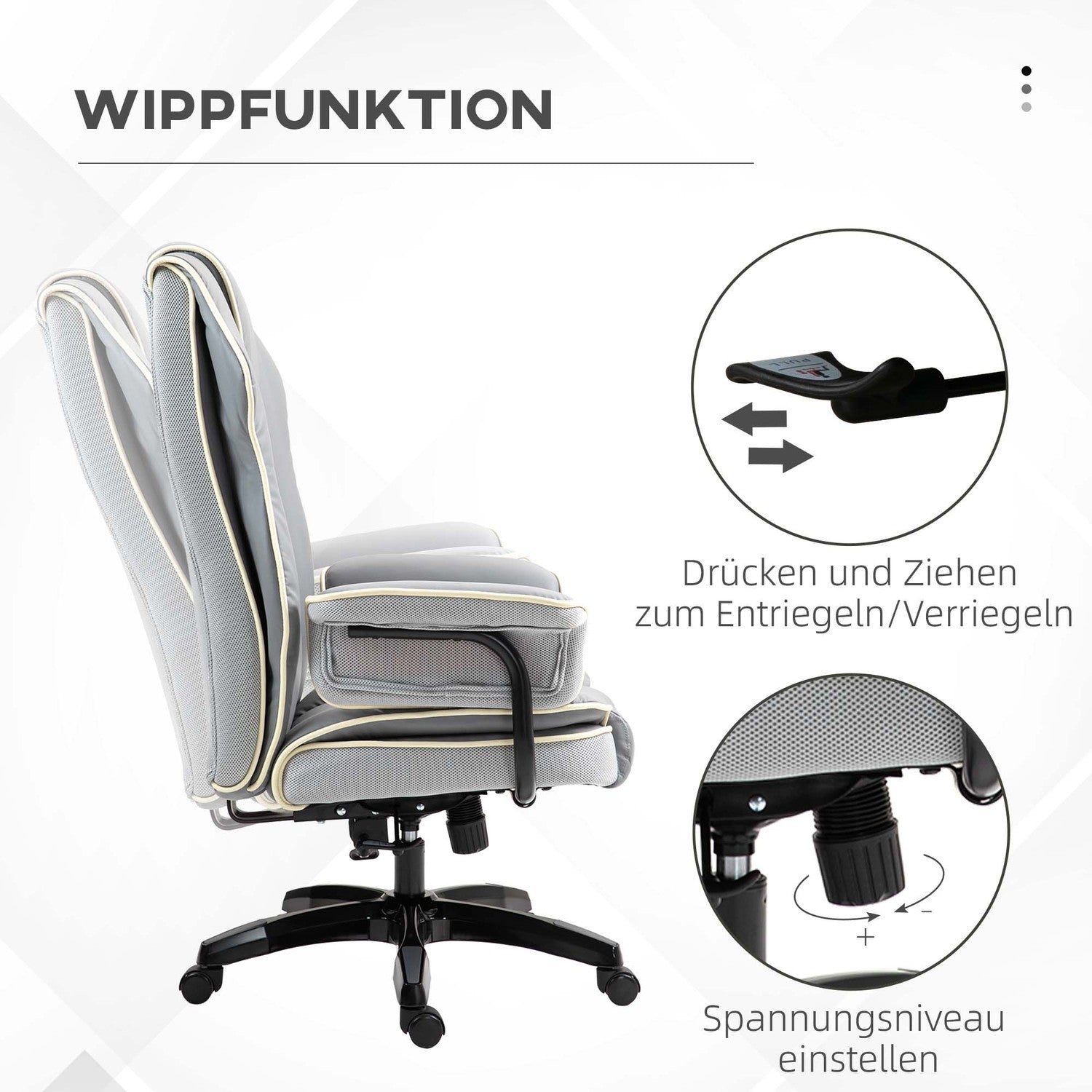 Ergonomisk skrivbordsstol, fällbar & höjdjusterbar, grå