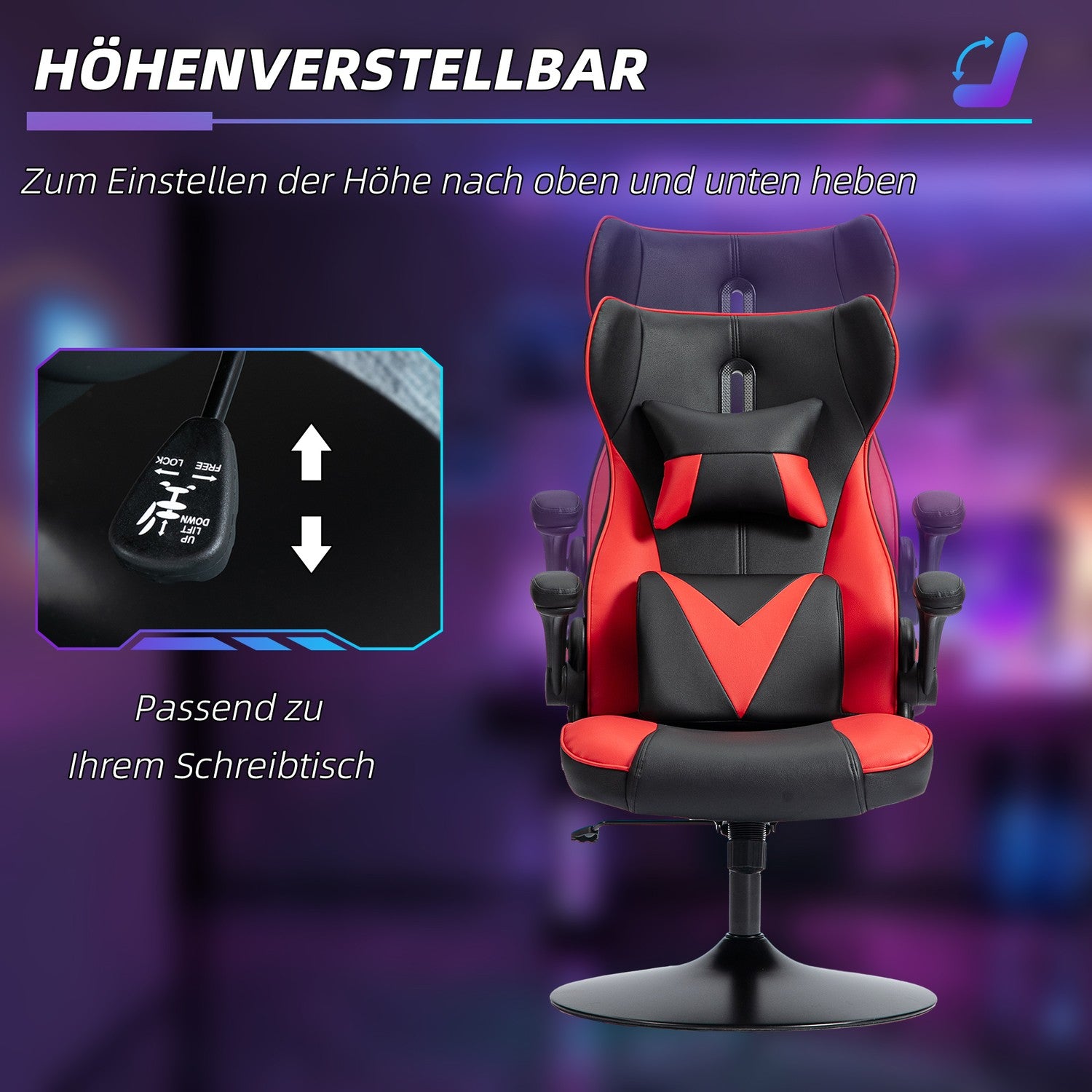 Ergonomisk spelstol med rocker, höjdjusterbar, svart/röd