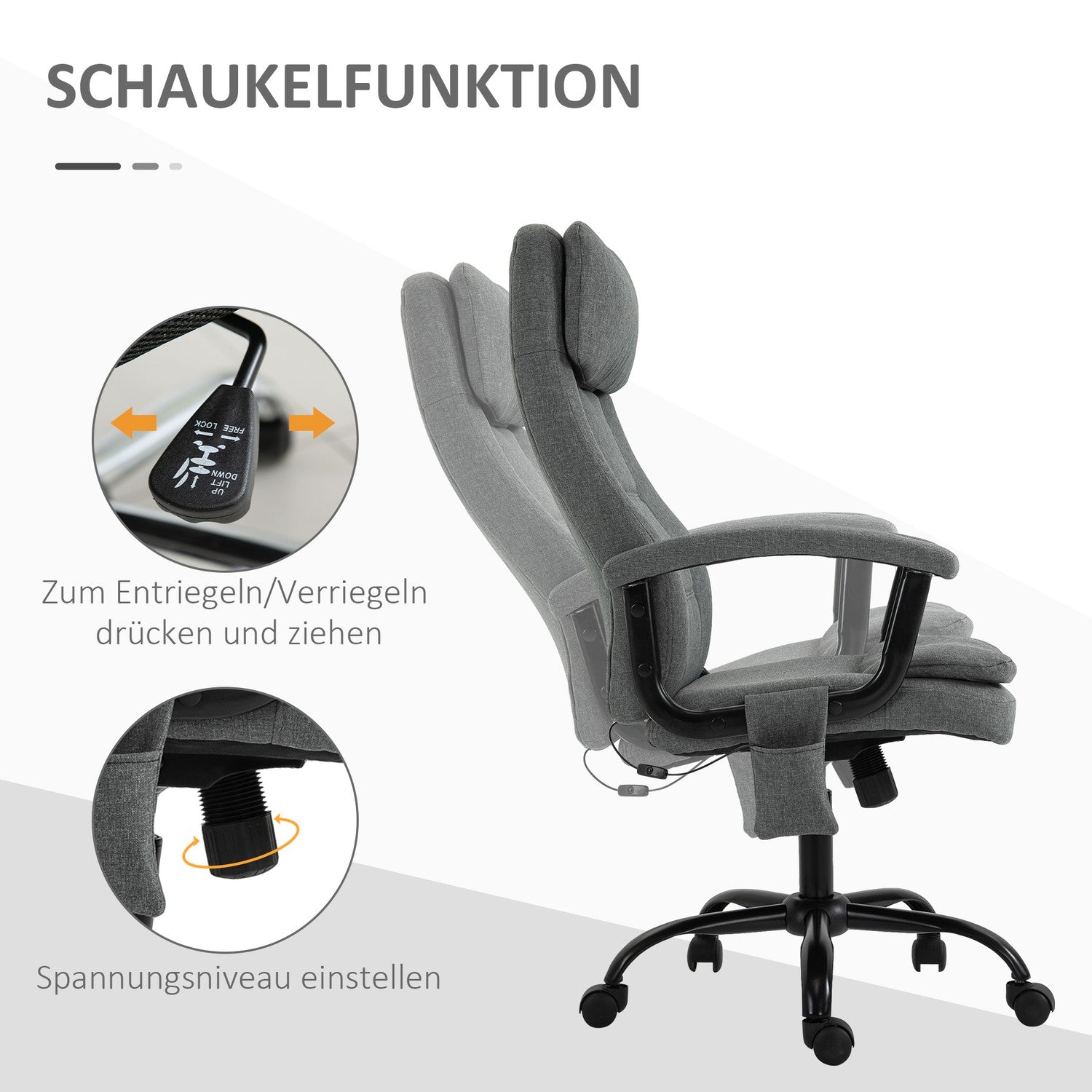 Ergonomisk spelstol med svankstöd, grått linne