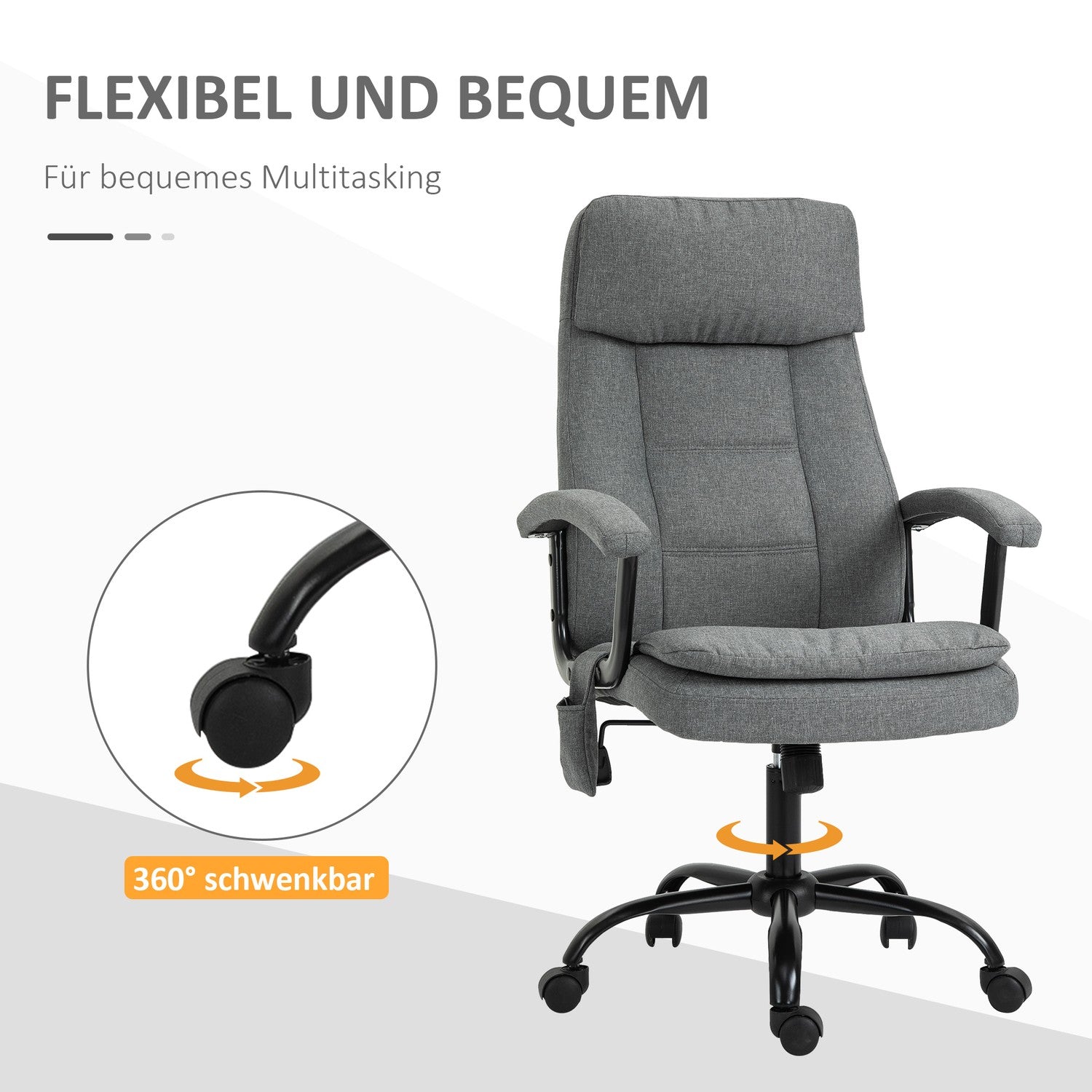 Ergonomisk spelstol med svankstöd, grått linne