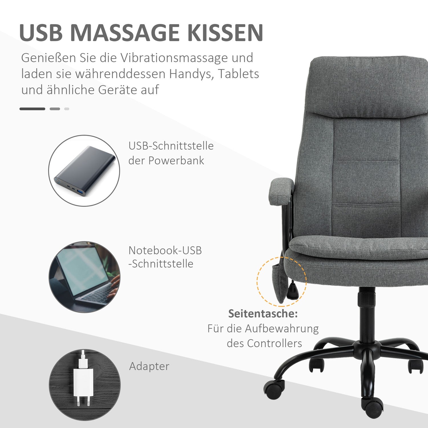 Ergonomisk spelstol med svankstöd, grått linne