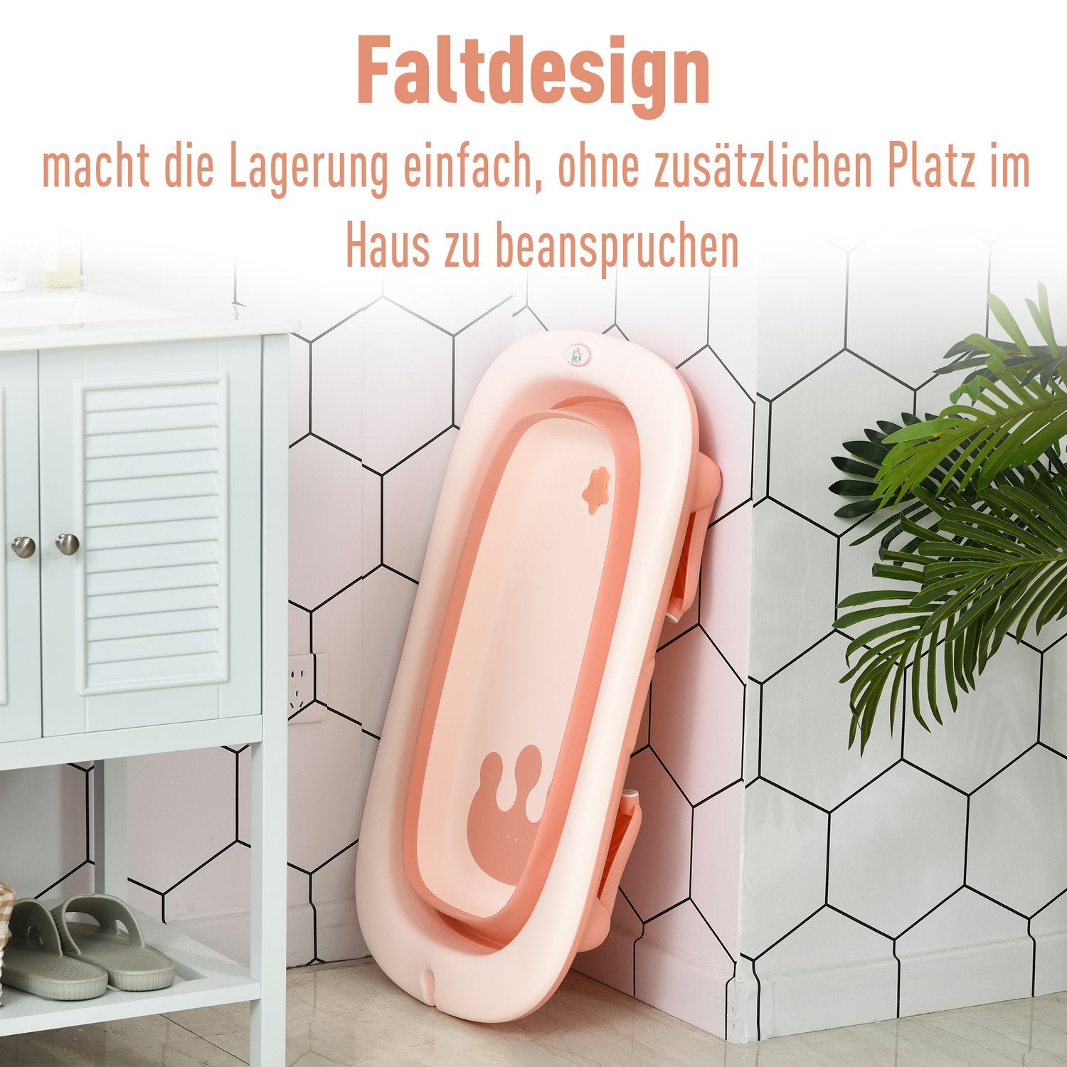 Ergonomiskt hopfällbart babybadkar, rosa plast, 84,5 cm