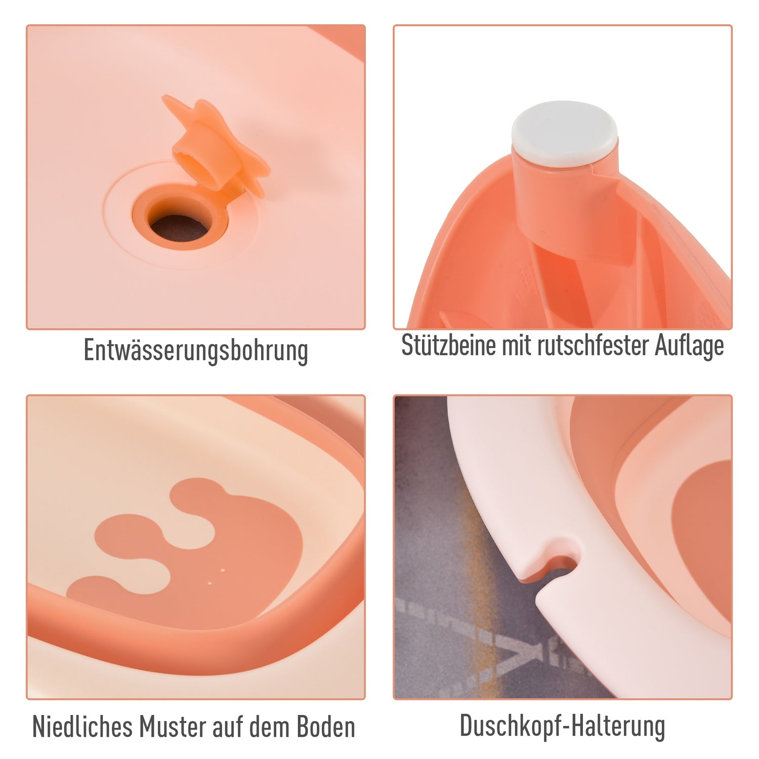 Ergonomiskt hopfällbart babybadkar, rosa plast, 84,5 cm