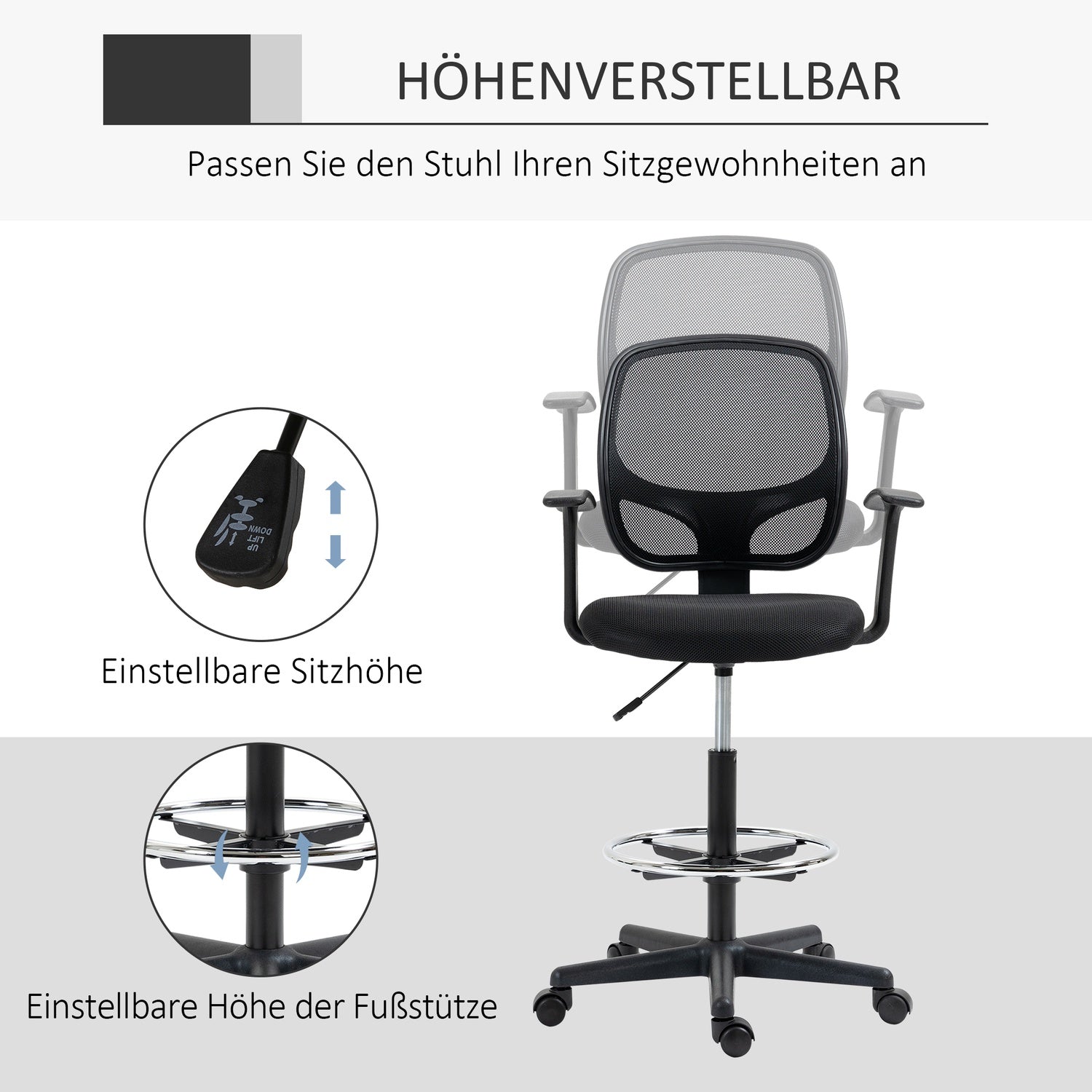 Ergonomisk vridbar kontorsstol med justerbar fotring