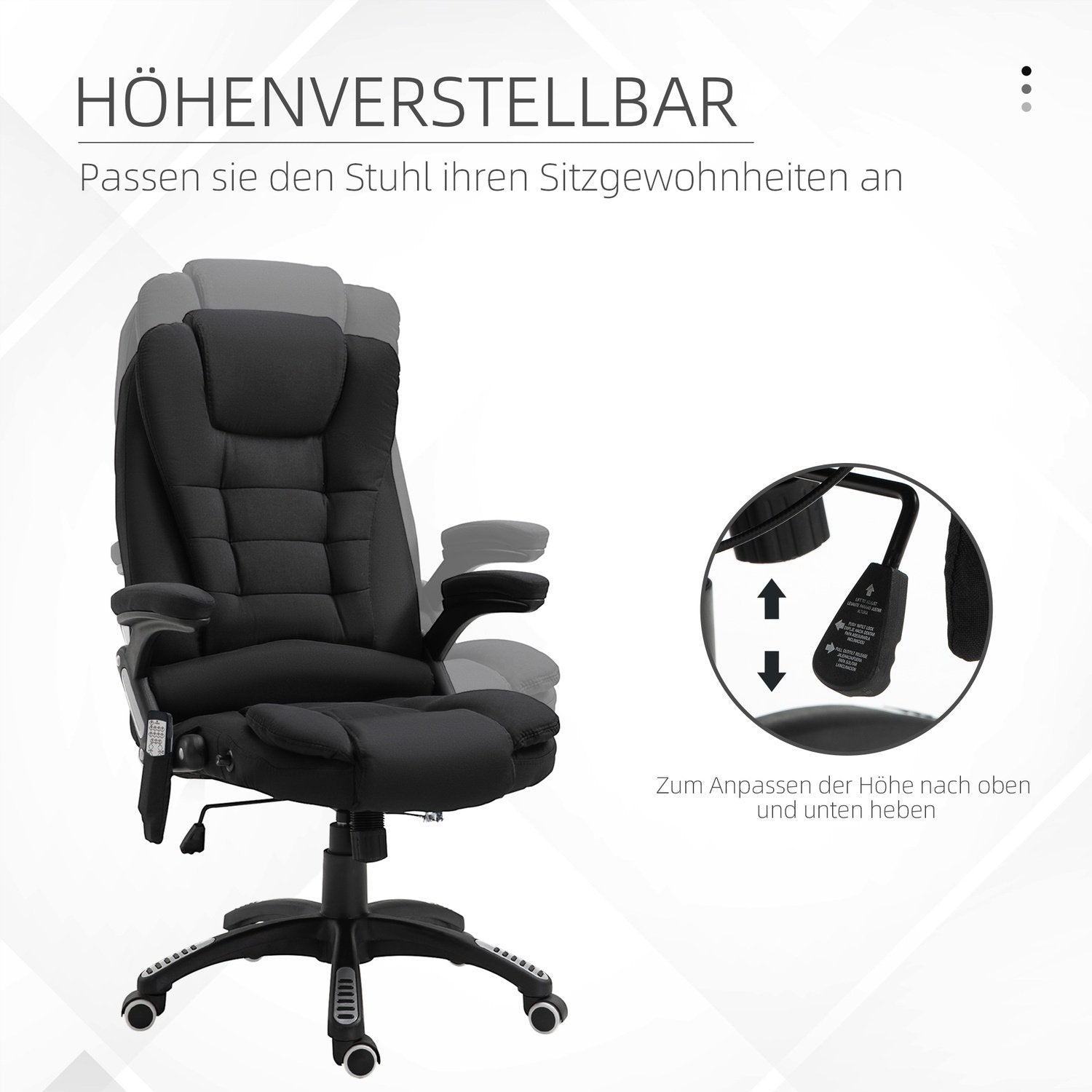 Kontorsstol Gamingstol Massagefunktion Höjdjusterbar Svart 67X74X116-126Cm