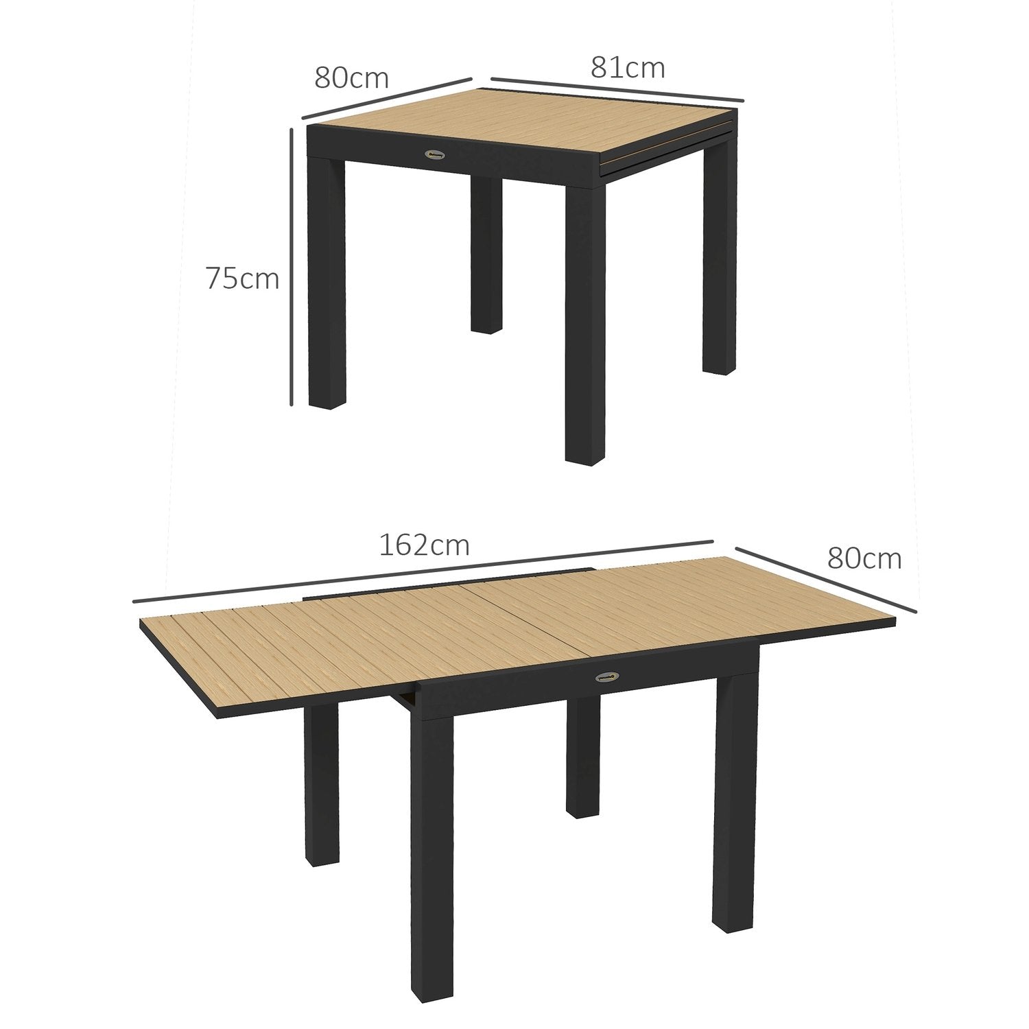 Trädgårdsbord, Matbord För 6 Personer, Uteplatsbord, Utbyggbart Balkongbord, Rymmer Upp Till 70 Kg, Aluminium, Gul, 81/162 X 80 X 75 Cm