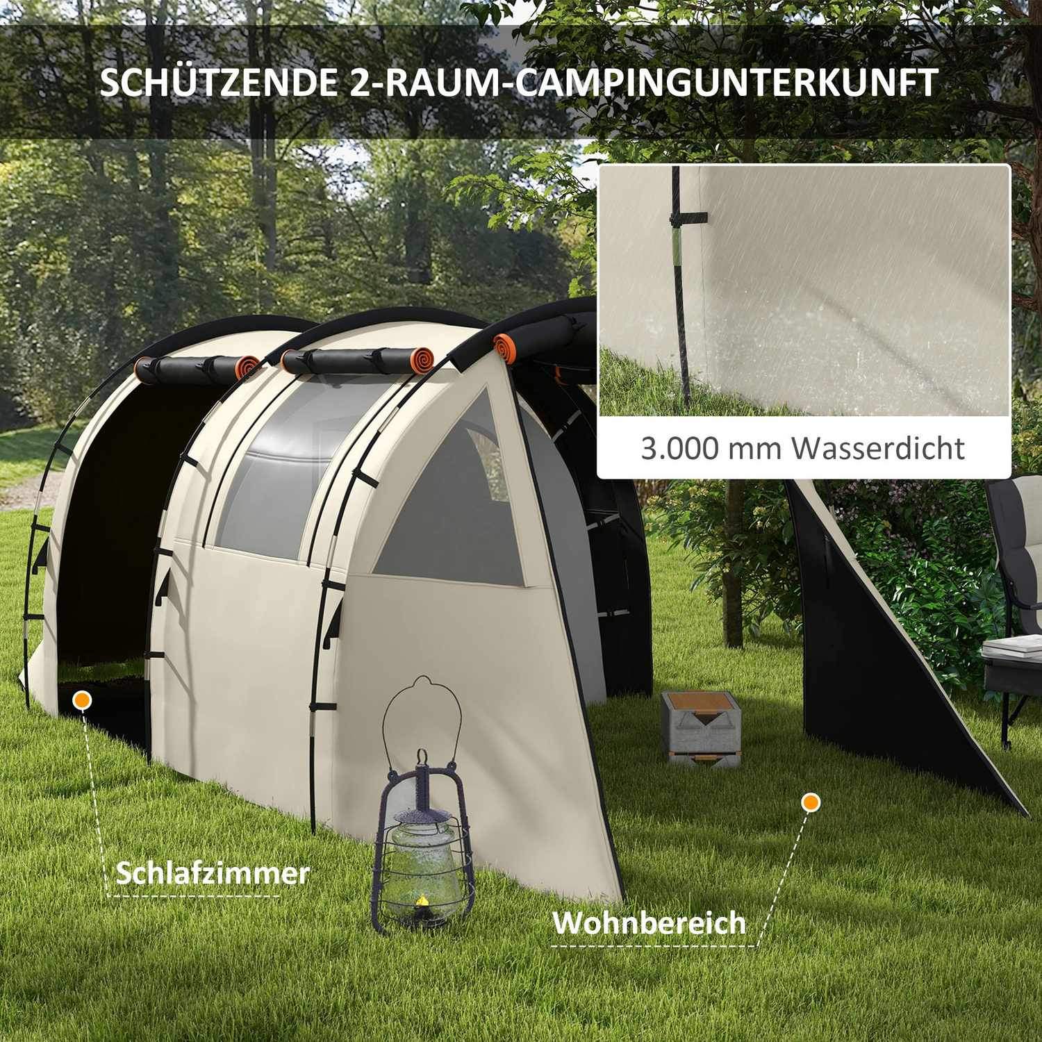 Tunnel Tält Campingtält 5 Personer Familjetält 2 Rum Sidofönster Bärväska 3000Mm Trädgård Khaki