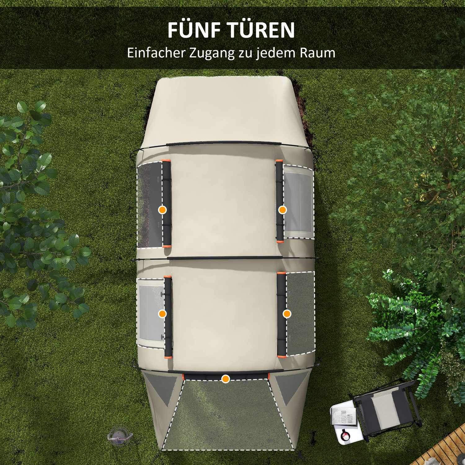 Tunnel Tält Campingtält 5 Personer Familjetält 2 Rum Sidofönster Bärväska 3000Mm Trädgård Khaki