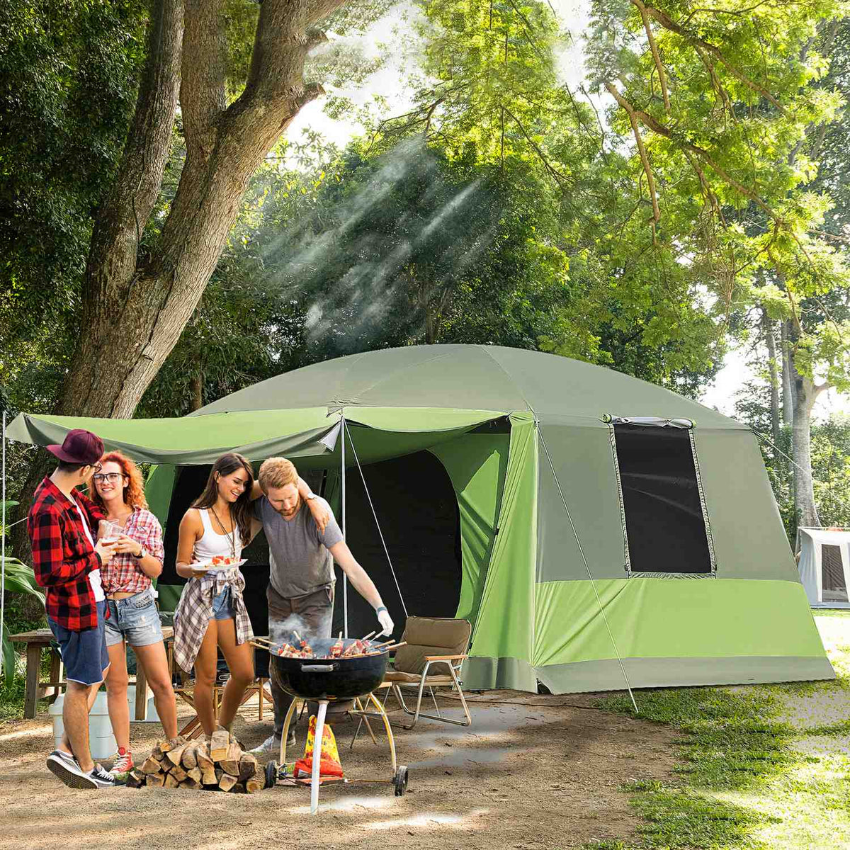 Gezinscampingtent met koepel, 4-8 personen, 2 slaapcabines
