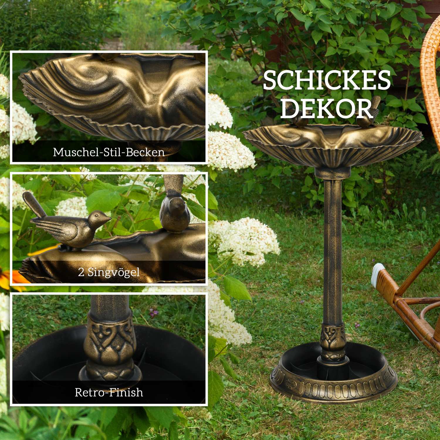 Fågelbad i plast, frostsäkert handfat för trädgård eller balkong