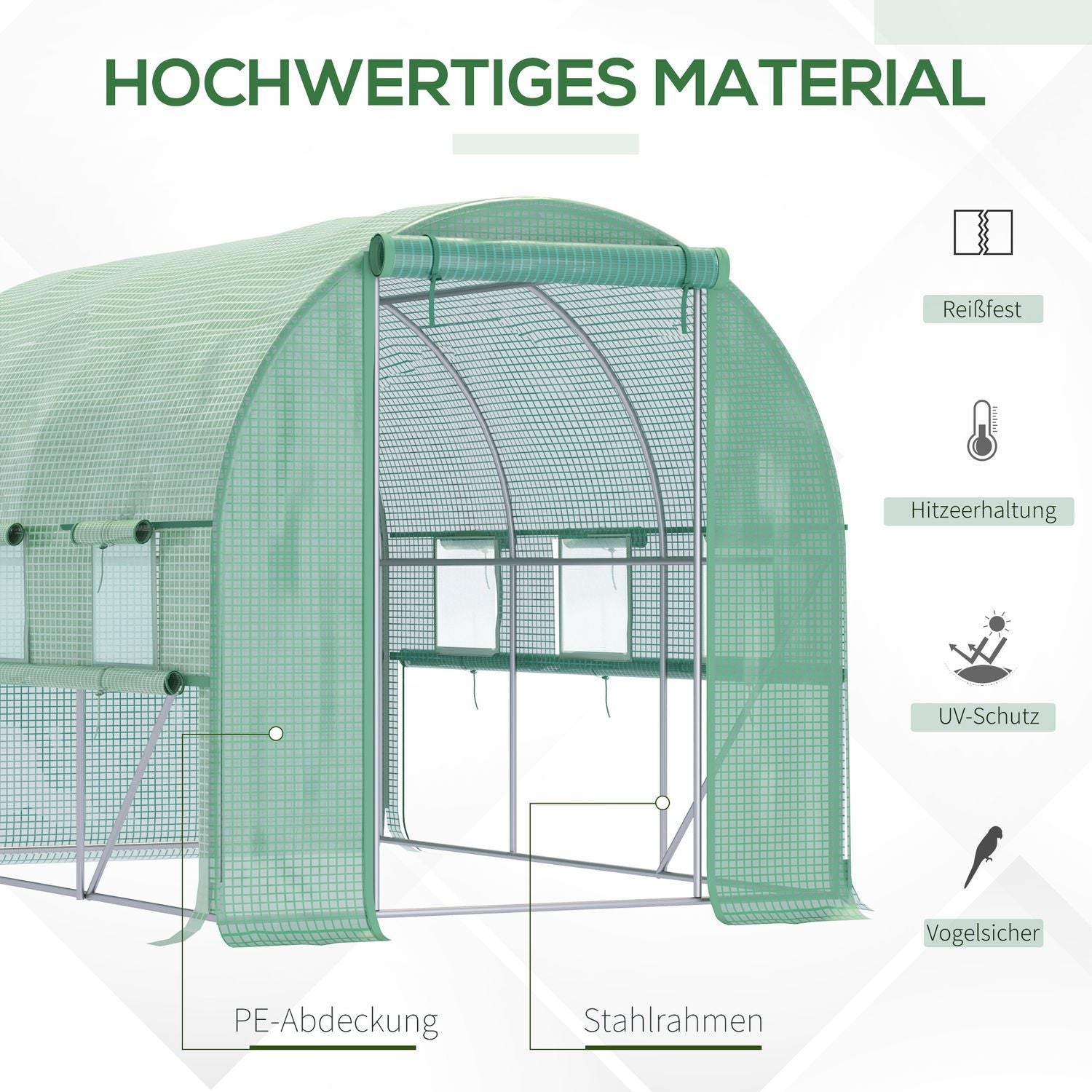 Filmväxthus 2,95X2X2M, Tunnel, Walk-In, 6 Fönster, Uv-Skydd, Grön